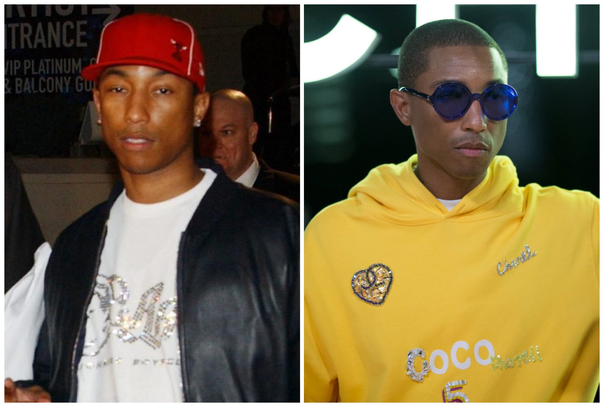 Pharrell Williams, sau đó và bây giờ.  Ảnh: EPA, @ XXL / Twitter