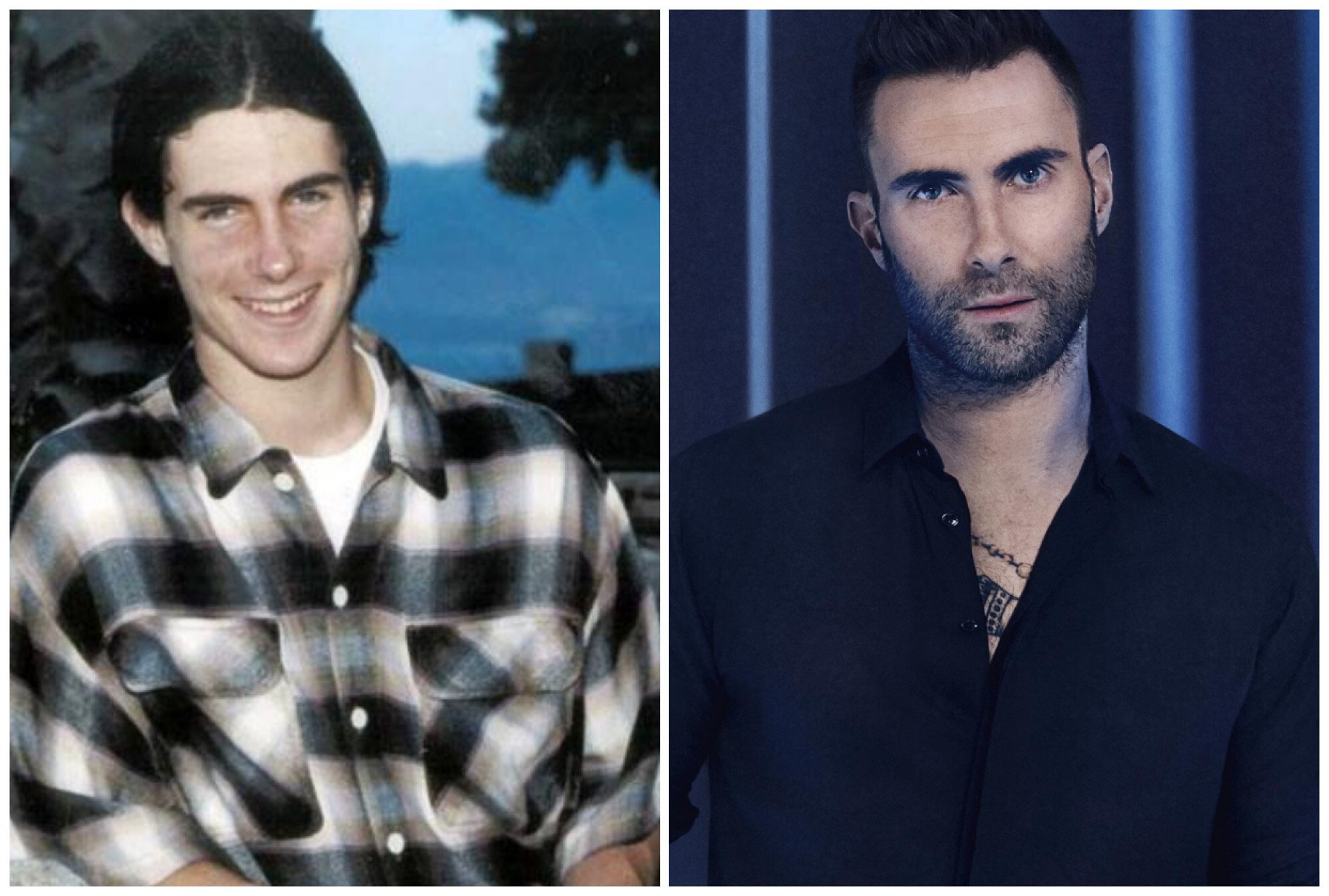 Adam Levine, sau đó và bây giờ.  Ảnh: @ kiraycelis / Twitter, @ adamlevine / Instagram