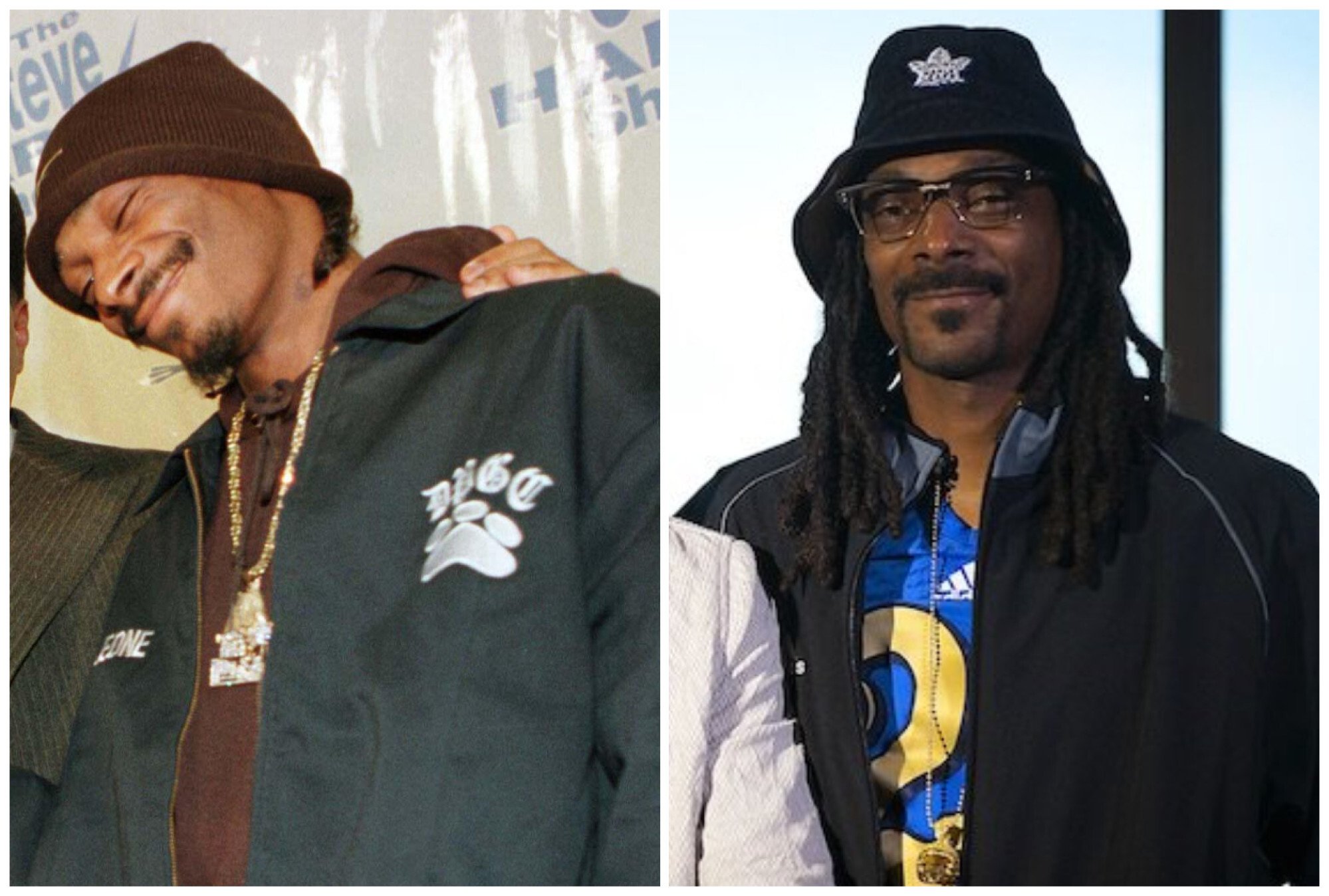 Snoop Dogg, sau đó và bây giờ.  Ảnh: Reuters, @ Cover3Podcast / Twitter