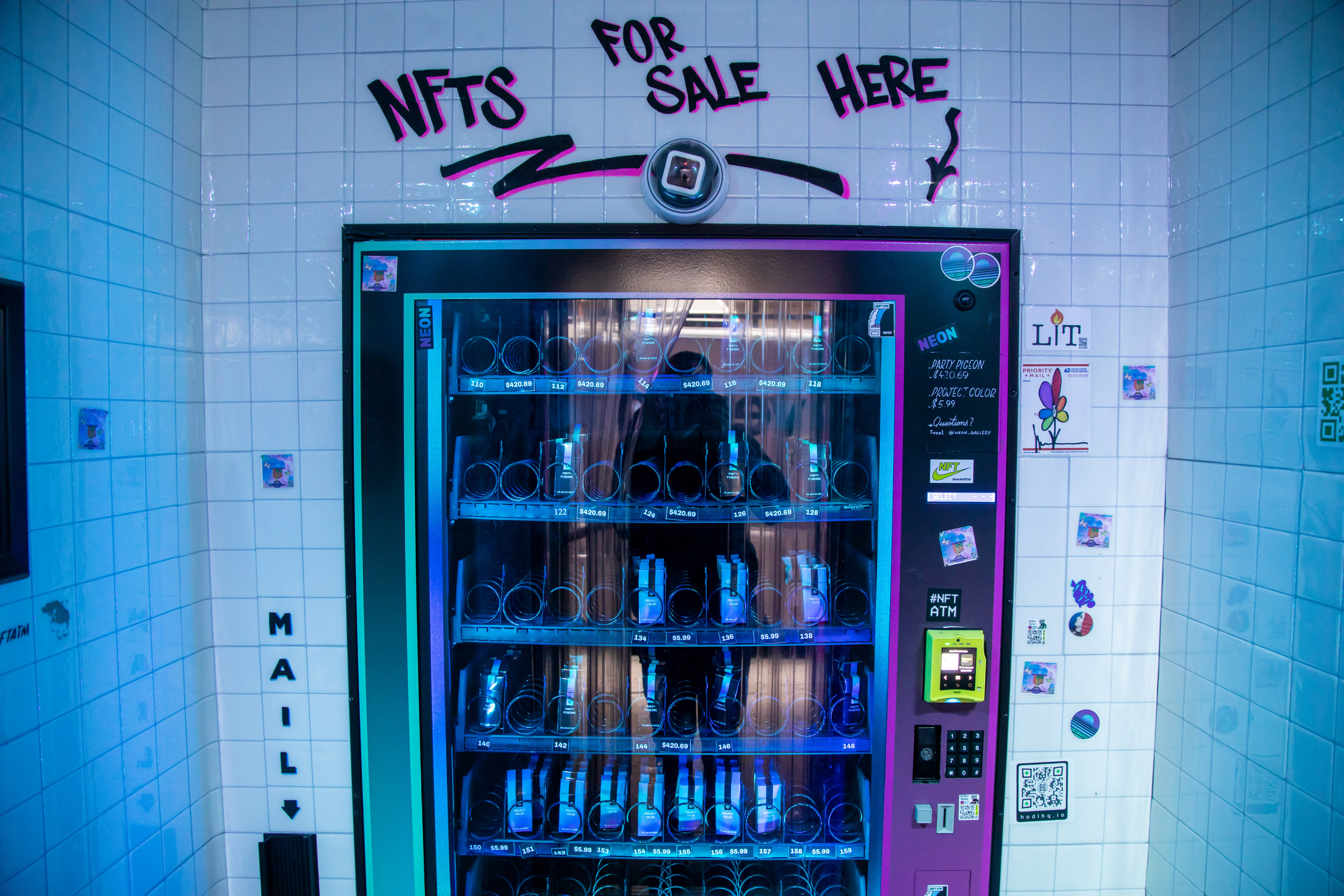 The world’s first NFT vending machine, installed in New York by NFT marketplace Neon, is seen on March 15. Photo: Bloomberg