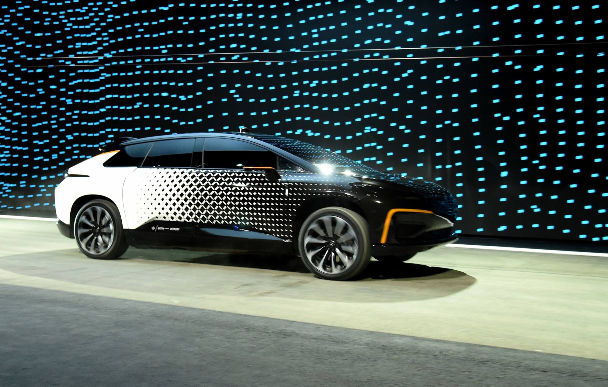 A prototype of Faraday Future’s FF 91 SUV is displayed at the CES consumer technology trade show in Las Vegas on January 3, 2017. Photo: Getty Images/AFP