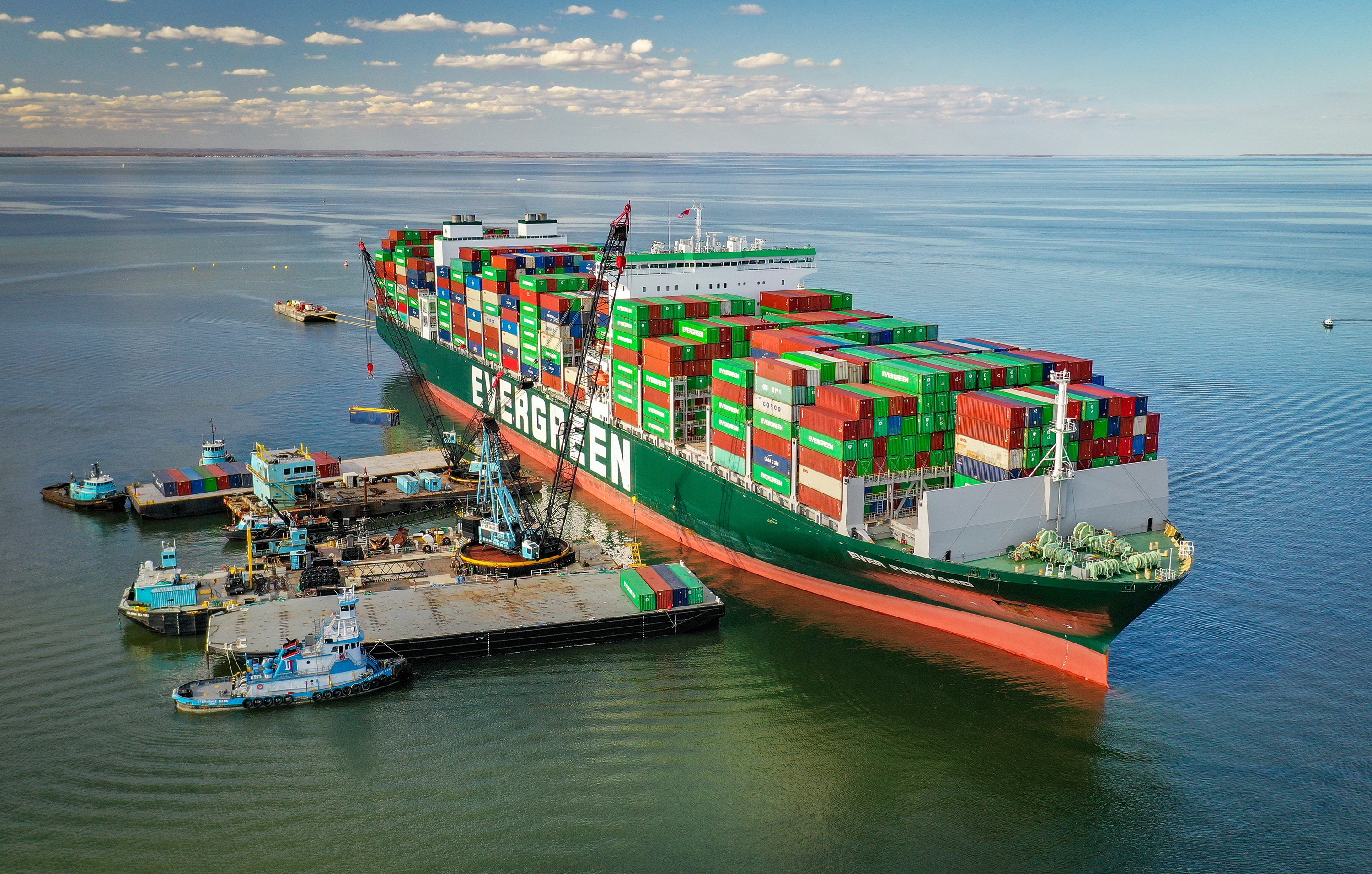 The Ever Forward container ship stranded off the US east coast’s Chesapeake Bay on April 12. Photo: Baltimore Sun / TNS