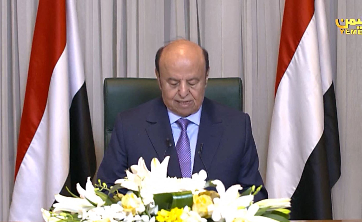 Image grab taken from Yemen TV on April 7 shows Yemeni President Abedrabbo Mansour Hadi. Photo: Yemen TV / AFP