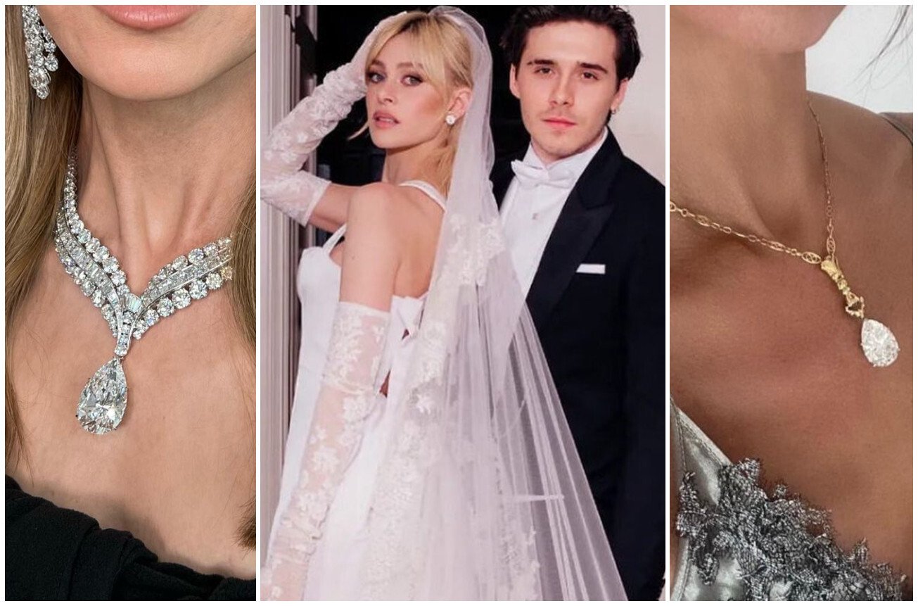 Find out what gorgeous jewels Brooklyn Beckham and Nicola Peltz wore at their wedding. Photos: @nikki_makeup,  @kateleemakeup/Instagram; @HFrunway/Twitter