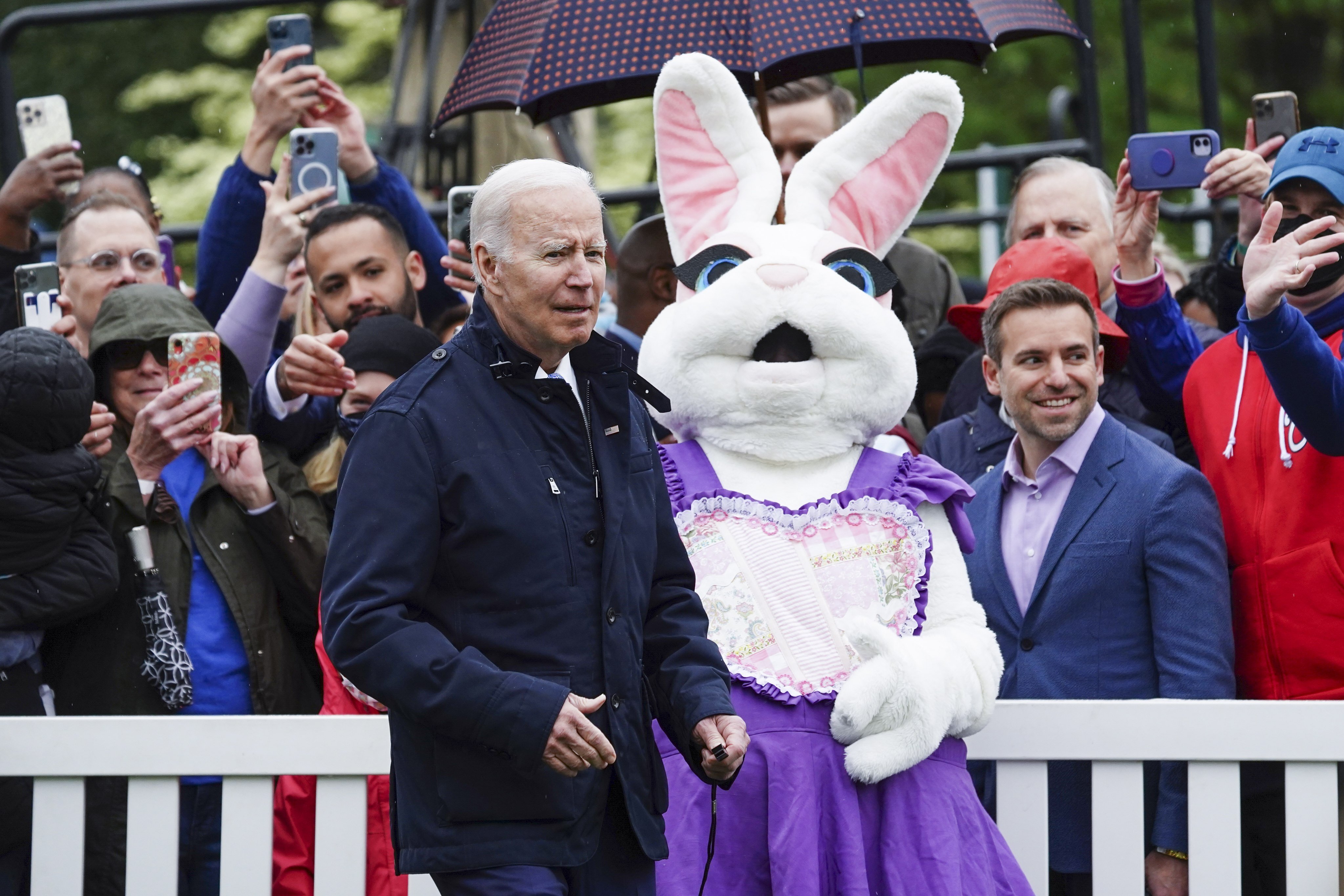 US President Joe Biden greets the Easter bunny as he participates in the White House Easter Egg Roll in Washington on April 18. Photo: EPA-EFE