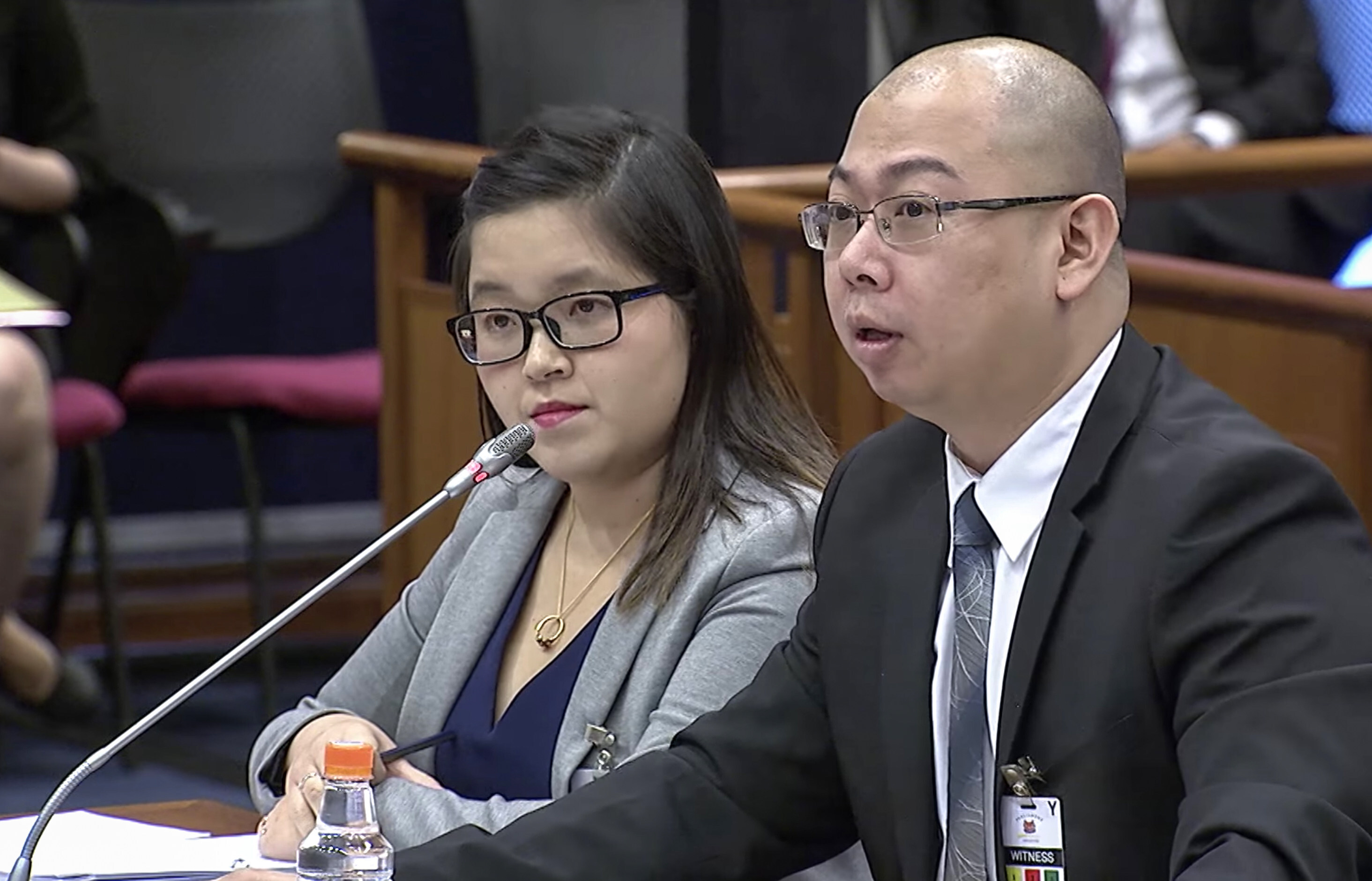 Terry Xu (right), chief editor of the Online Citizen, at a public hearing in Singapore on the definitions of facts and truth. Photo: govsg youtube screenshot