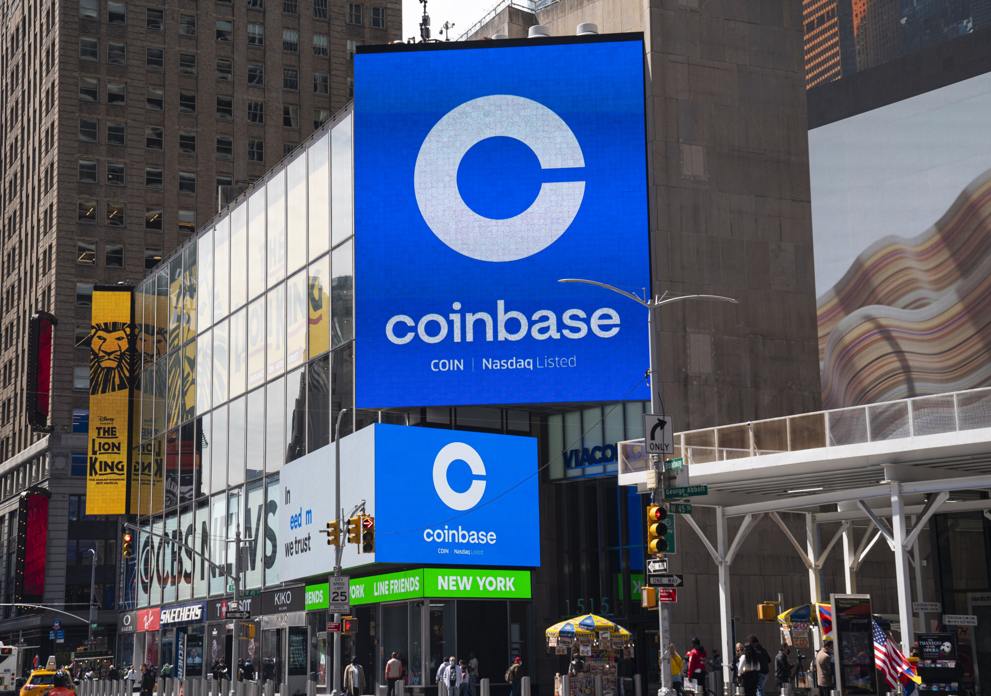A sign advertising Coinbase in New York. Coinbase is an American company that operates a cryptocurrency exchange platform. Photo: Getty Images