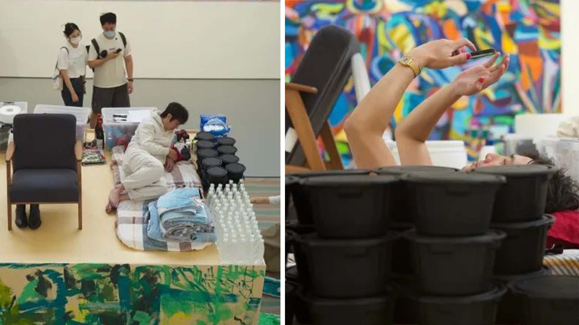 A performance artist live-streaming his 14-day ‘quarantine life’ on a small platform probokes the public to think about China’s Covid-19 strategy. Photo: SCMP Artwork