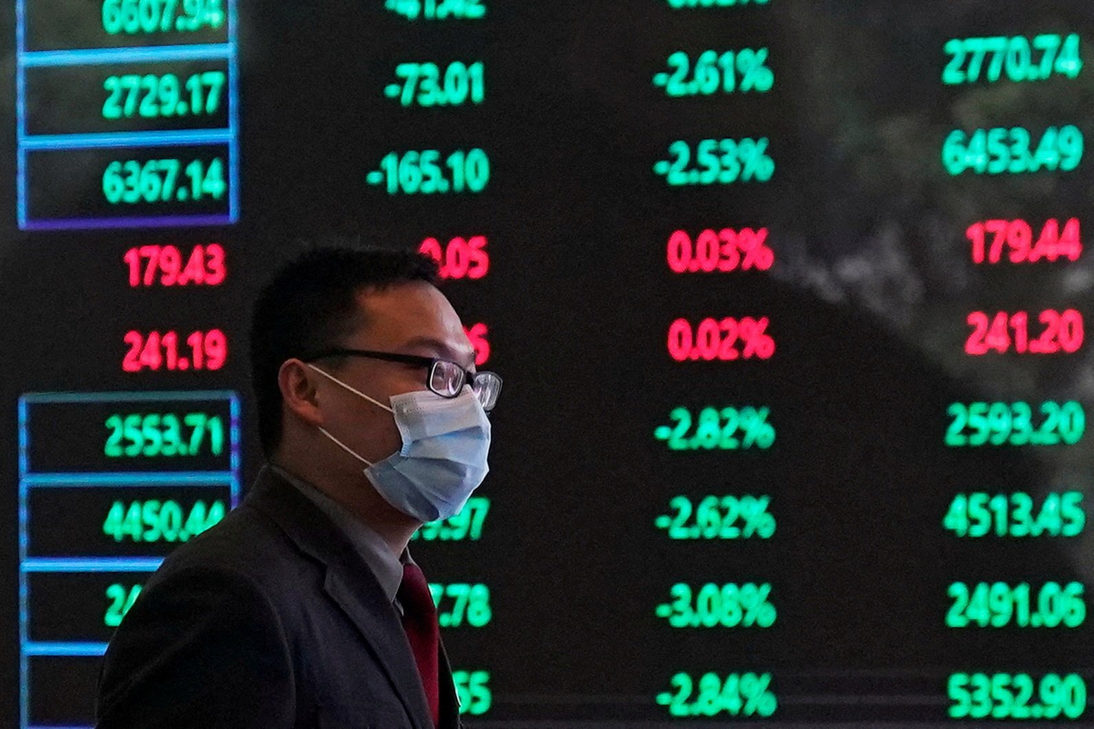 A man inside the Shanghai Stock Exchange building at the Pudong financial district in Shanghai on February 28, 2020. Photo: Reuters