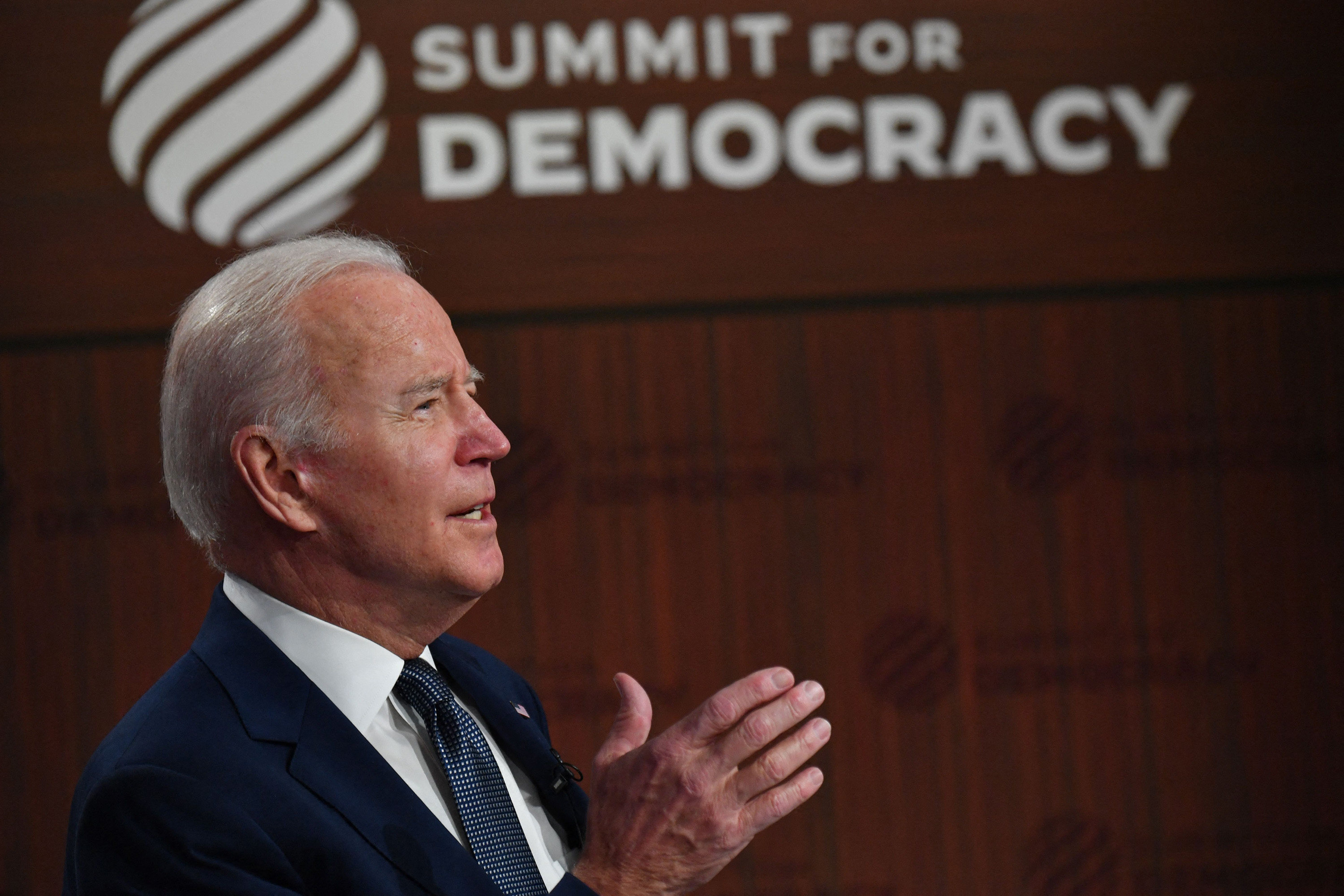 US President Joe Biden speaks at  a virtual democracy summit. Photo: AFP