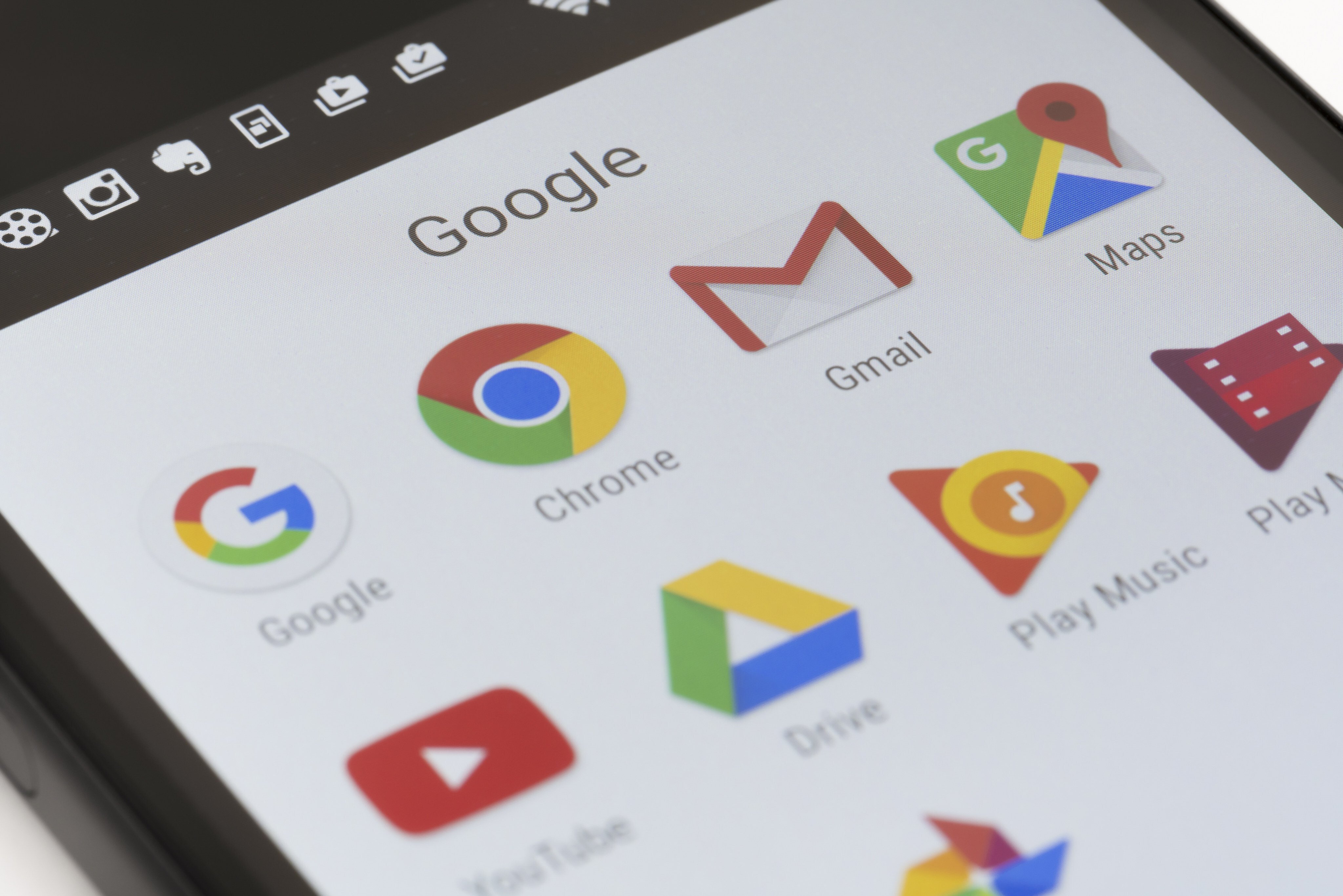 Close-up view of Google apps on a smartphone. Photo: Shutterstock