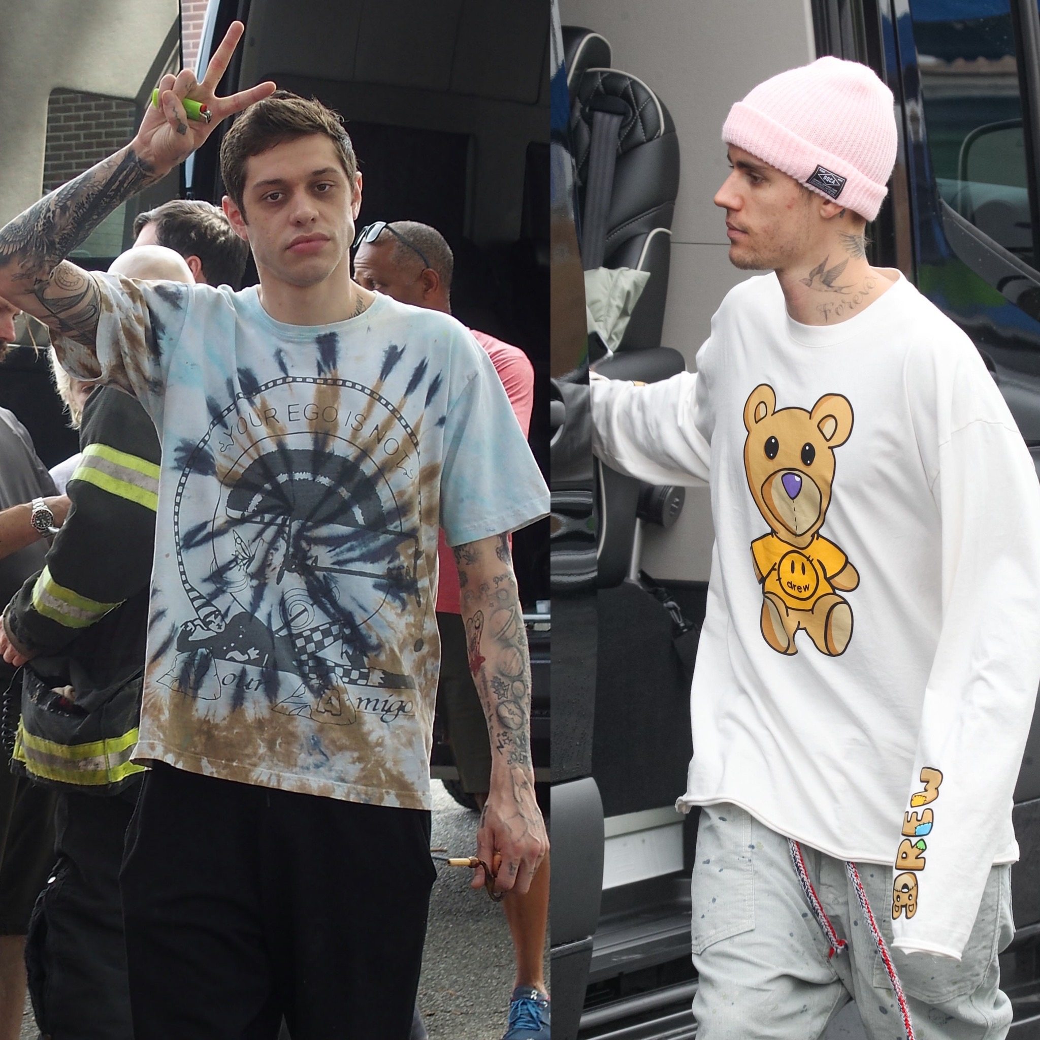Pete Davidson and Justin Bieber are definitely into the ‘just out of bed’ style. Photo: Getty Images