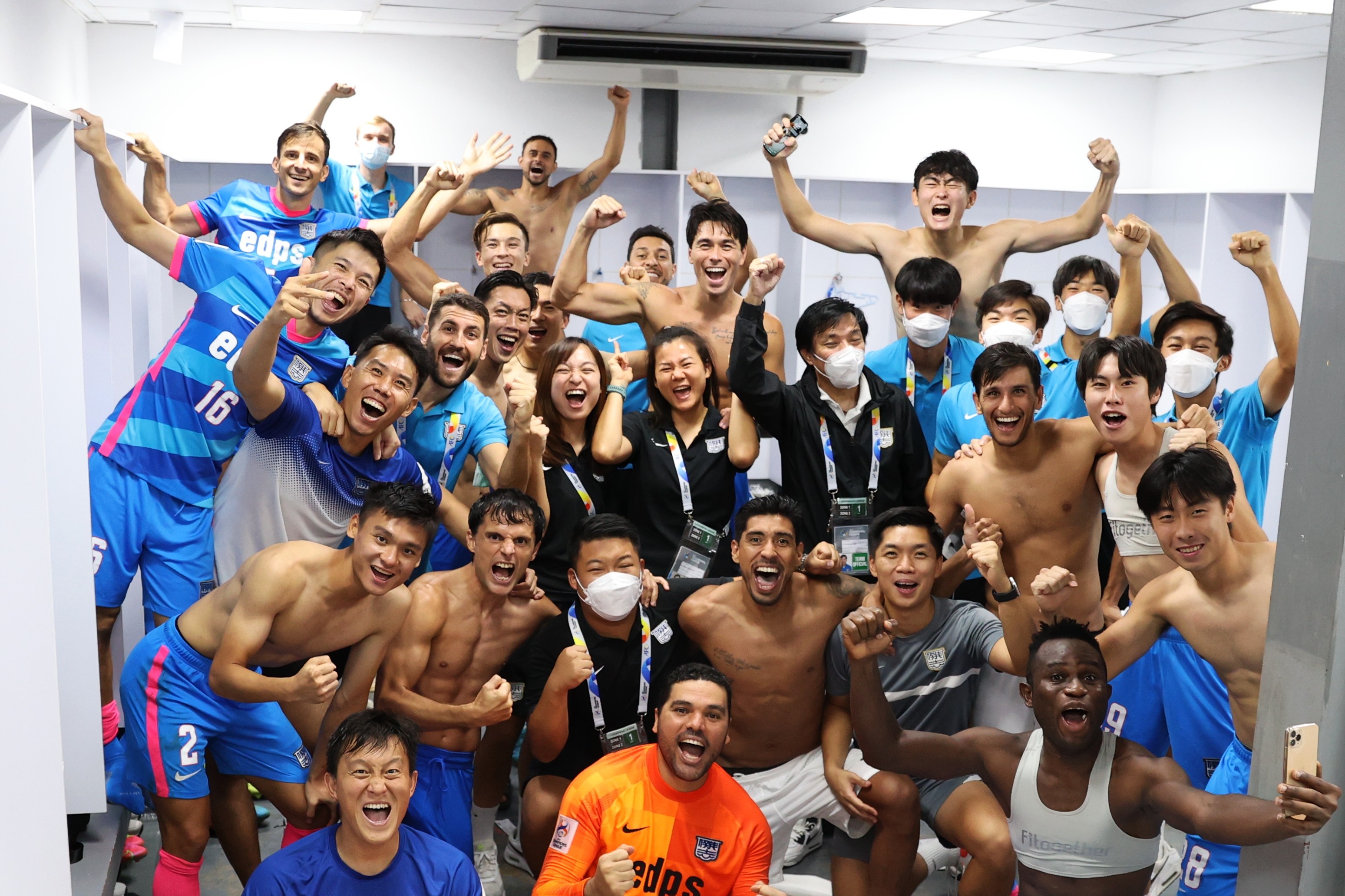 Celebrations in the changing room after Kitchee reach the round of 16 in the AFC Champions League. Photo: Kitchee
