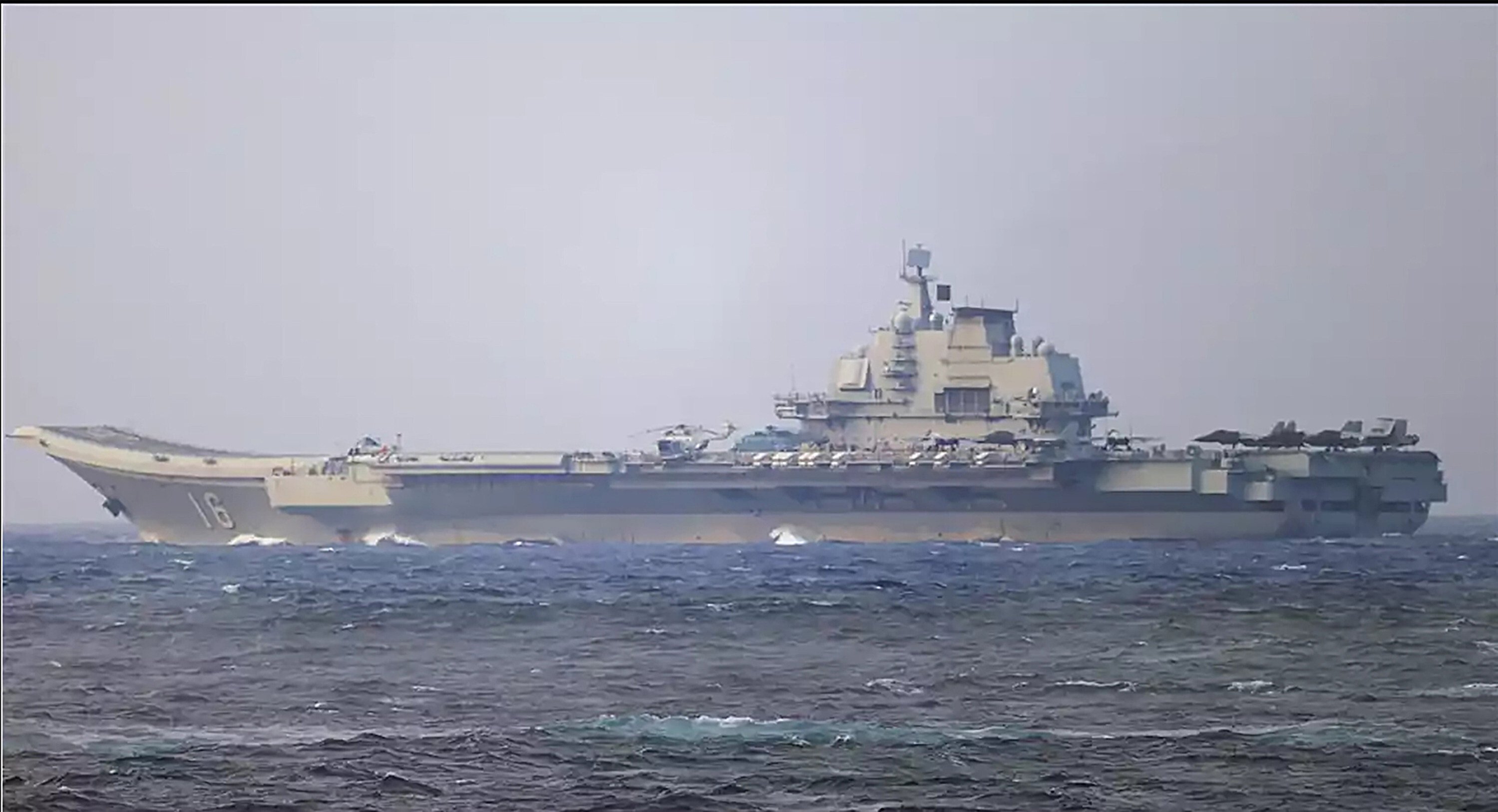 Chinese aircraft carrier Liaoning sails through the Miyako Strait near Japan’s Okinawa in April 2021. Photo: Defence Ministry of Japan
