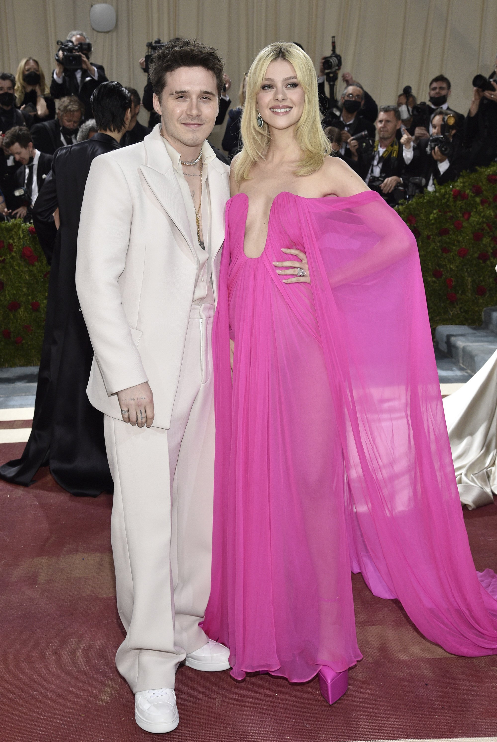 Brooklyn Beckham, left, and Nicola Peltz both wore Valentino for their first married couple appearance at the Met Gala 2022. Photo: AP
