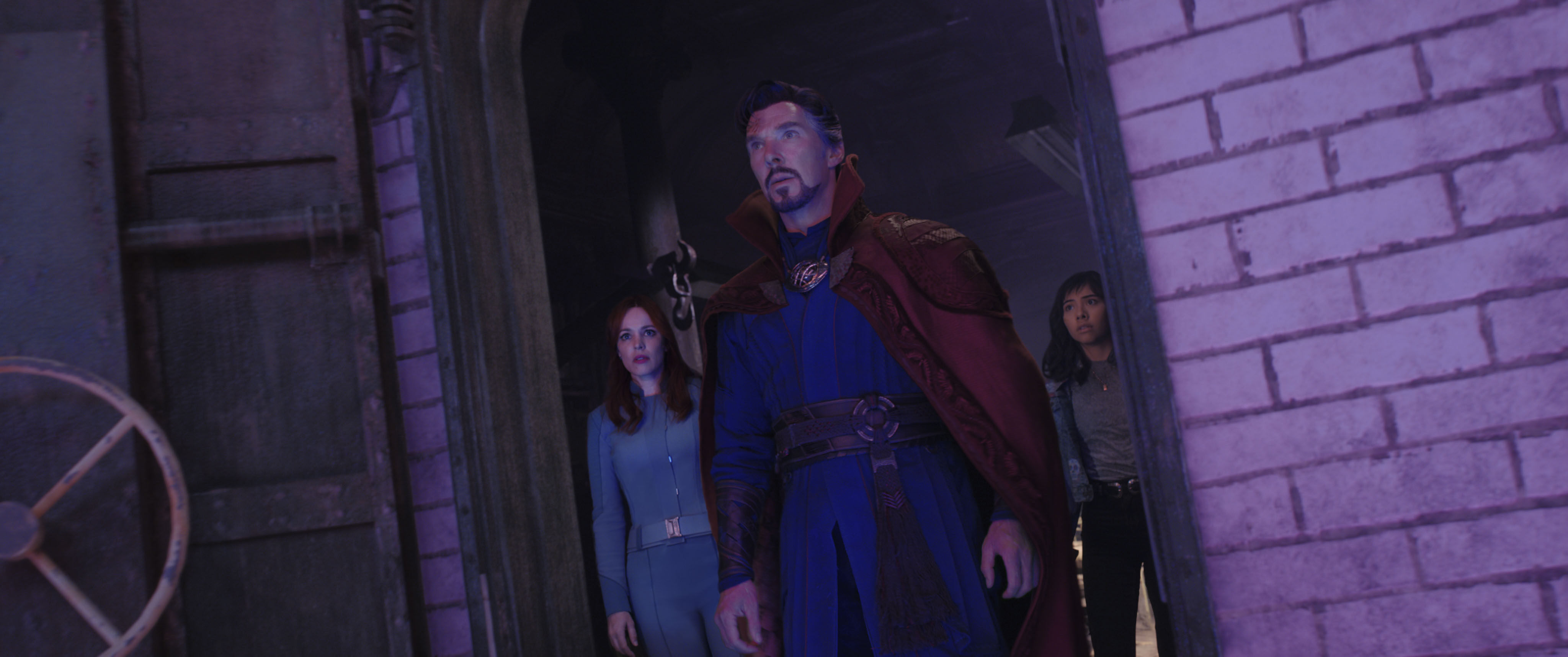 (From left) Rachel McAdams, Benedict Cumberbatch and Xochitl Gomez in a still from Doctor Strange in the Multiverse of Madness (category IIA), directed by Sam Raimi. Chiwetel Ejiofor co-stars. Photo: Marvel Studios