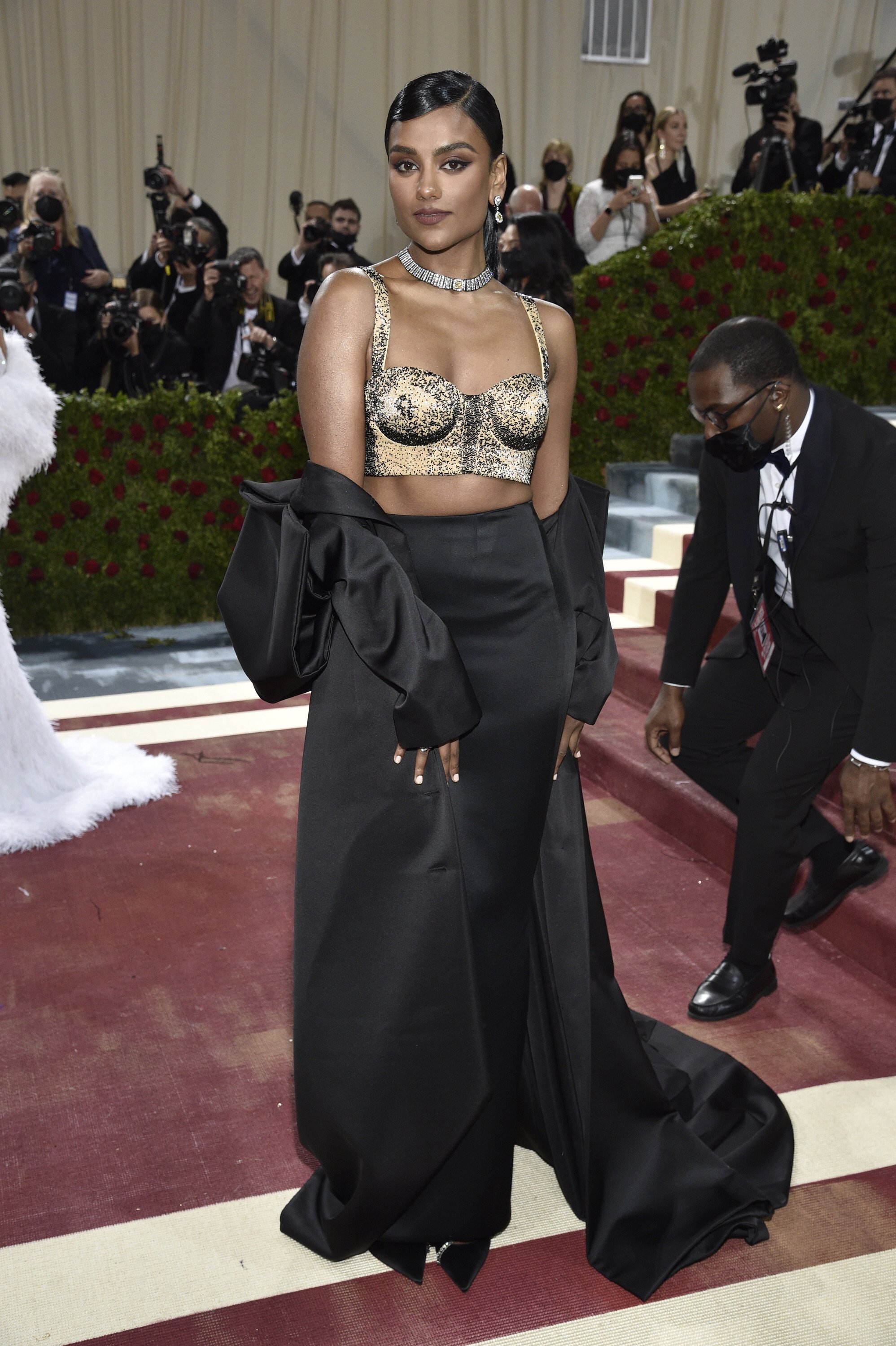 Bridgerton’s Simone Ashley wore a Moschino combo as she attends the benefit gala. Photo: AP