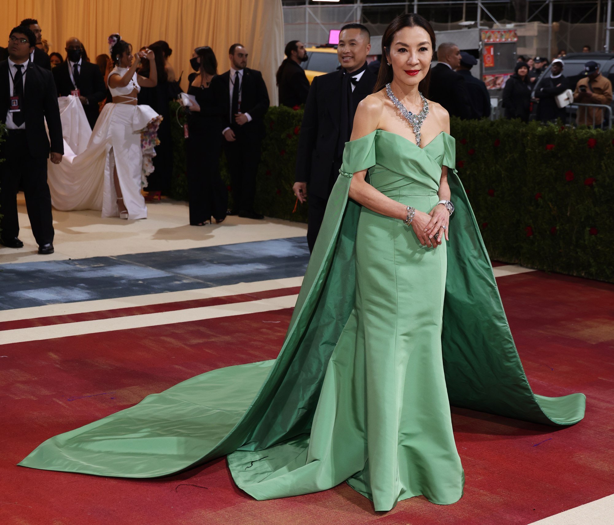 Crouching Tiger, Hidden Dragon’s Michelle Yeoh looked like a vision in emerald at the Met Gala 2022 on May 2, in New York, wearing the Forest Valley necklace from Tasaki. Photo: EPA-EFE