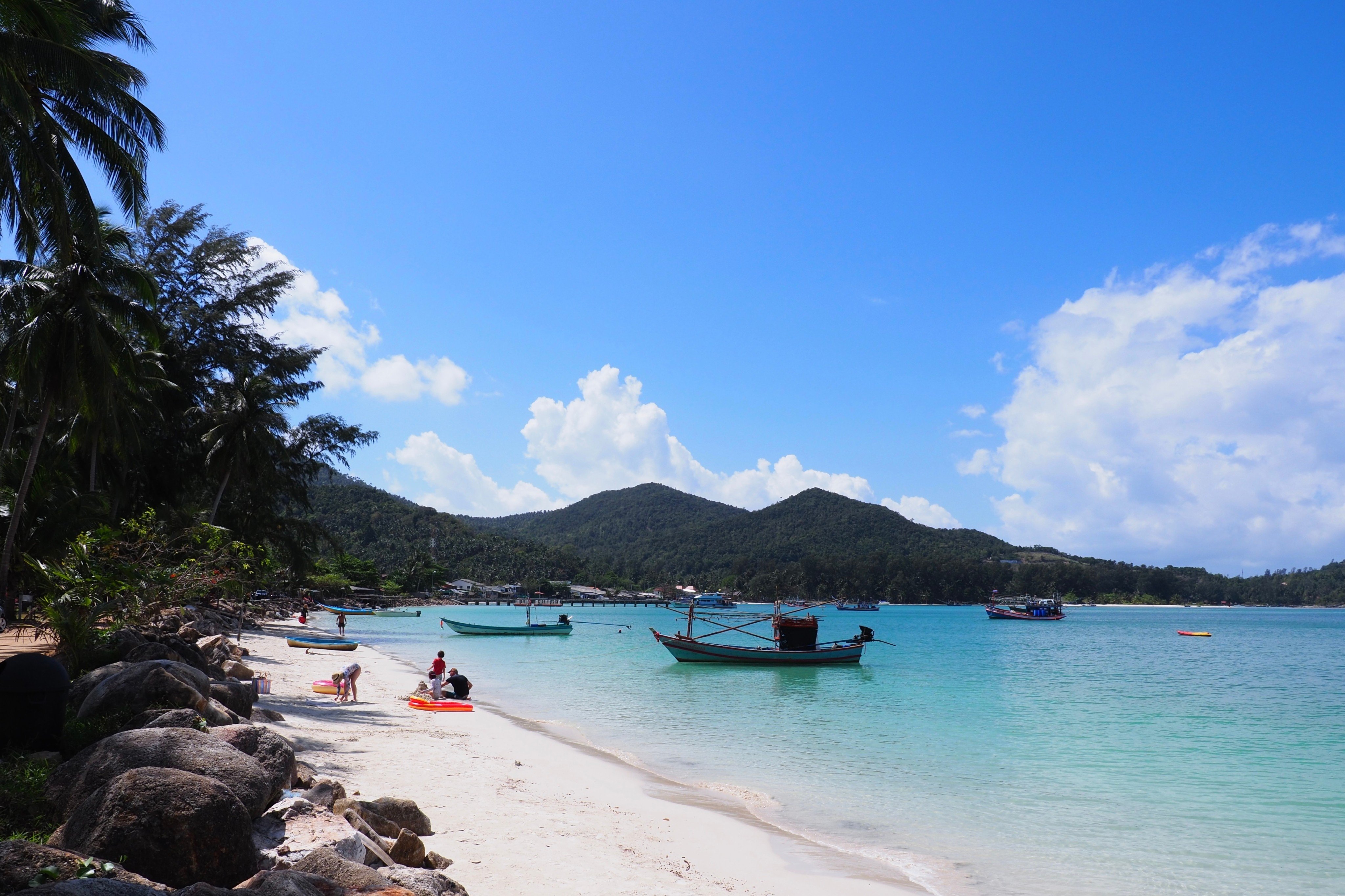 KOH PHAGHAN THAILAND : JANUARY 22,2022; Chalok Lam Beach on the north side of Koh Phangan, white sand and clear water, a very natural picturesque location