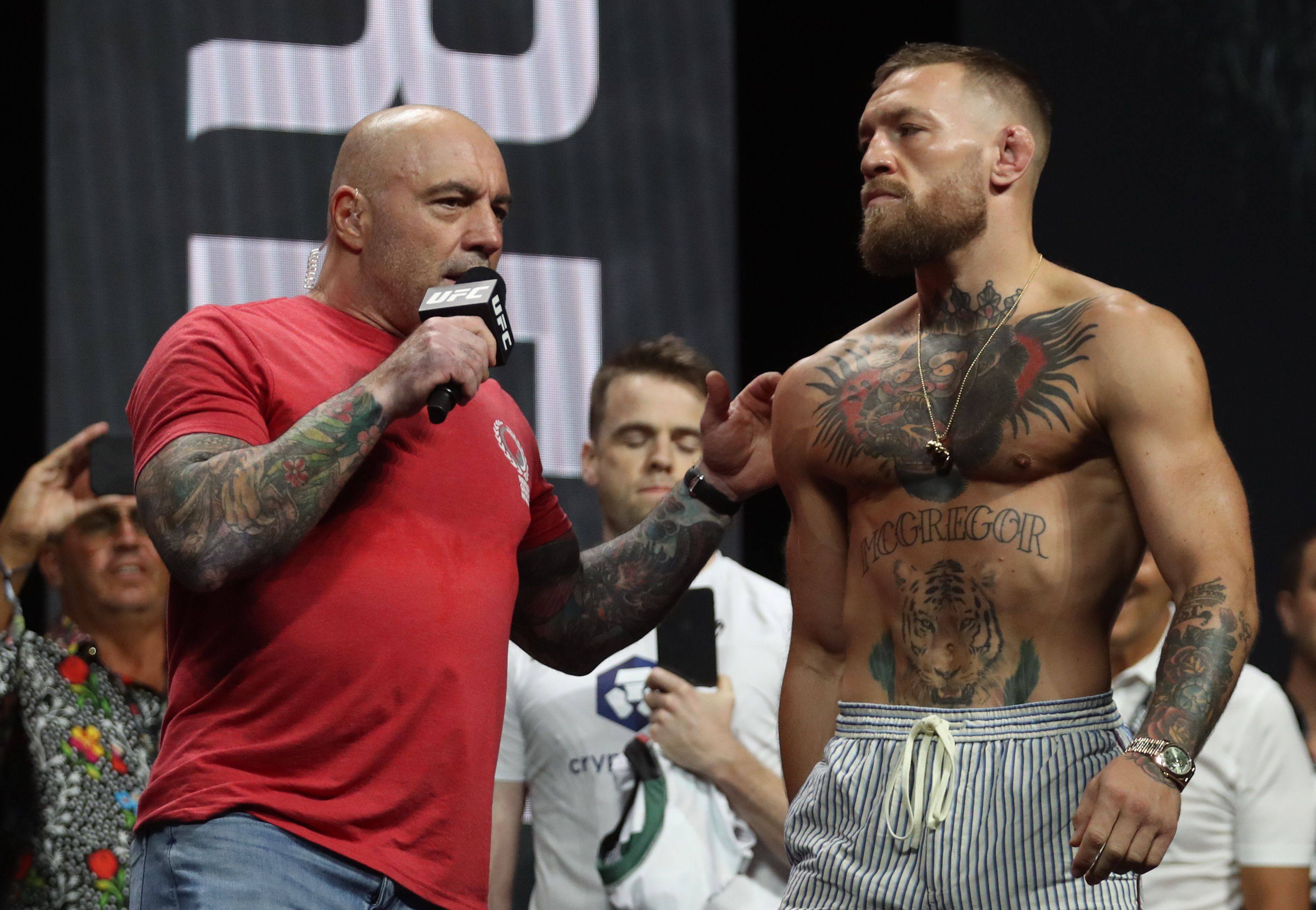 Joe Rogan interviews Conor McGregor at the UFC 264 weigh-ins. Photo: REUTERS 