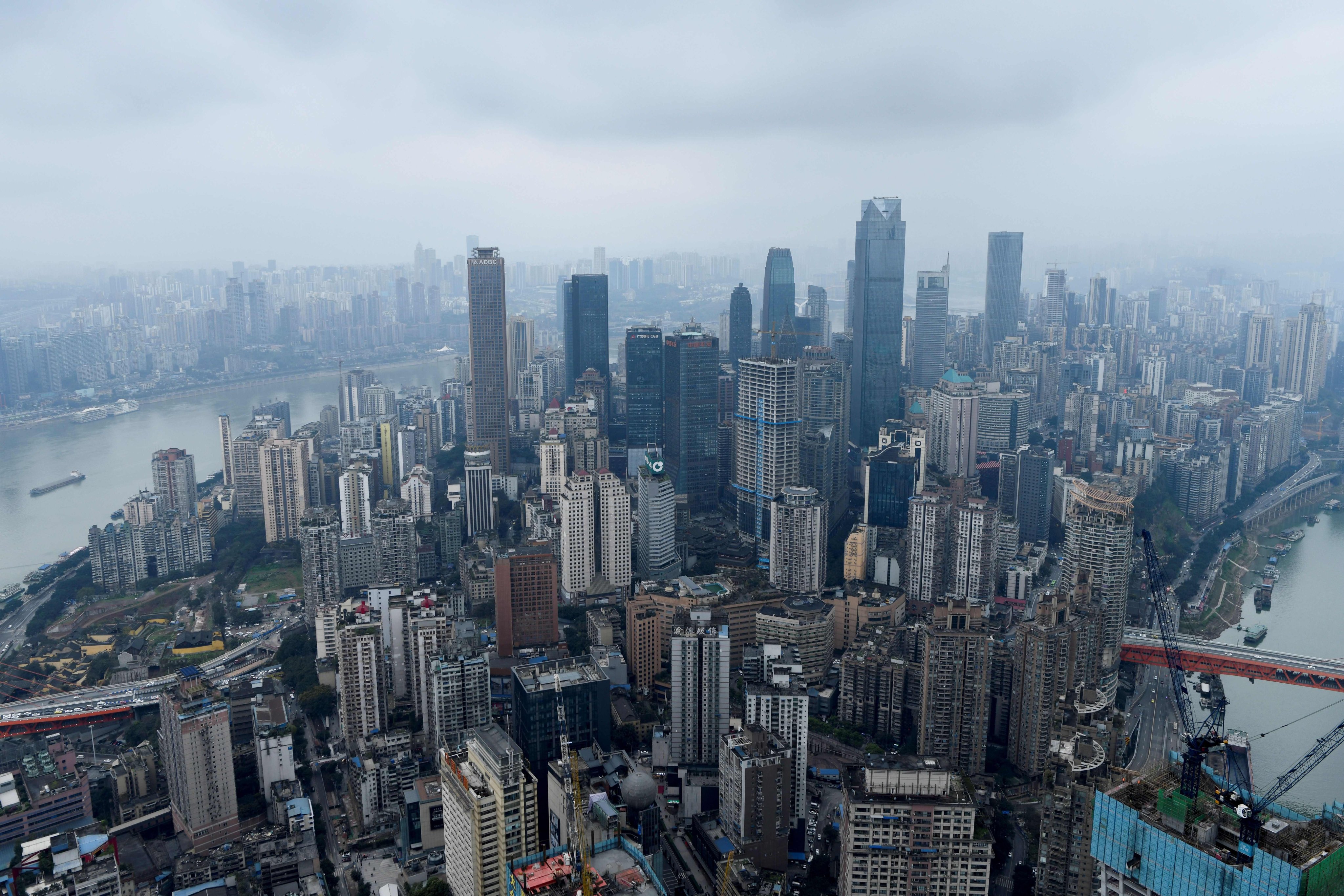 Skyline of Chongqing from the top of Raffles City Chongqing under construction on March 22, 2019. Photo: Getty Images