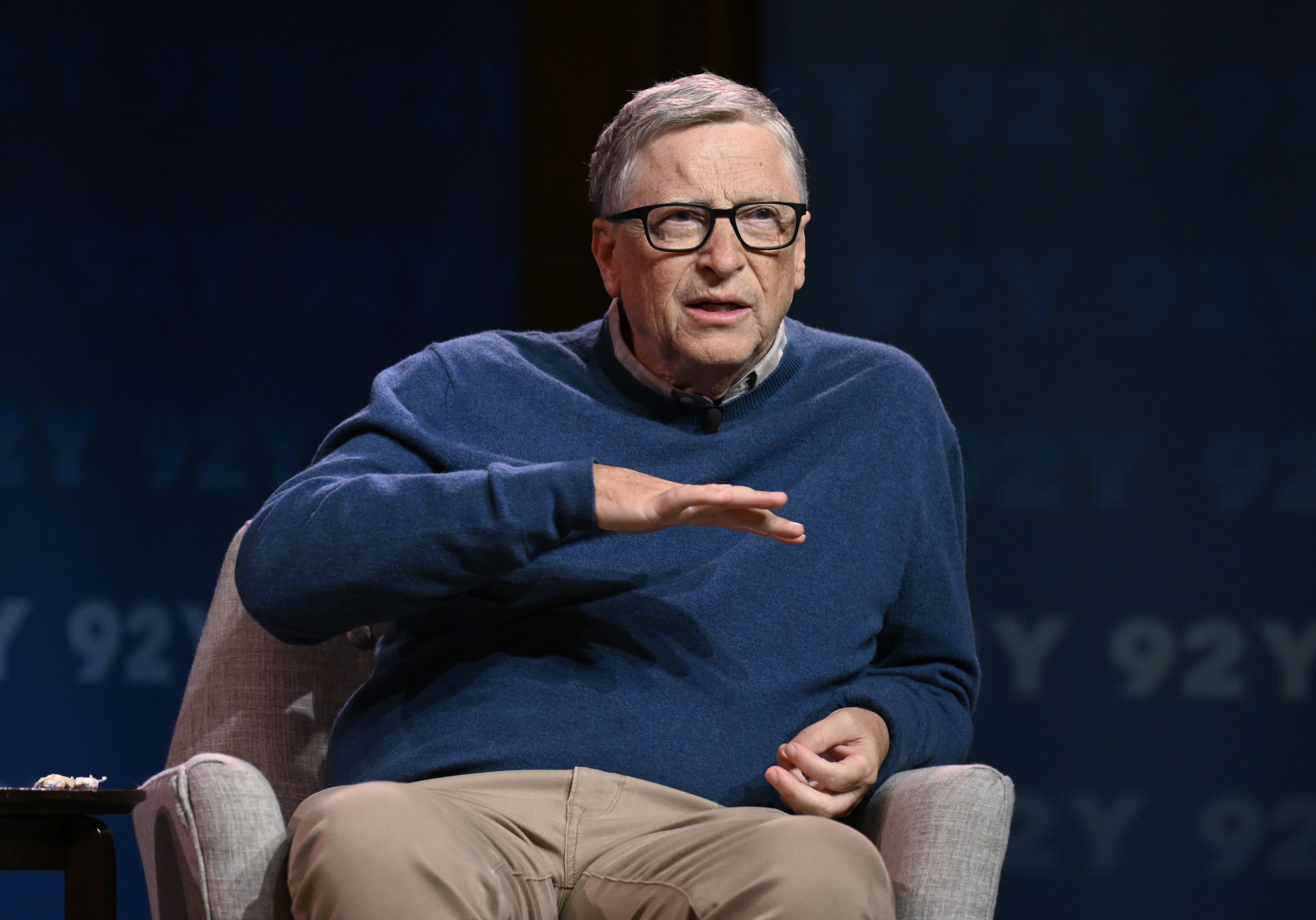 Bill Gates discusses his book “How to Prevent the Next Pandemic” in New York on May 3. Photo: AP