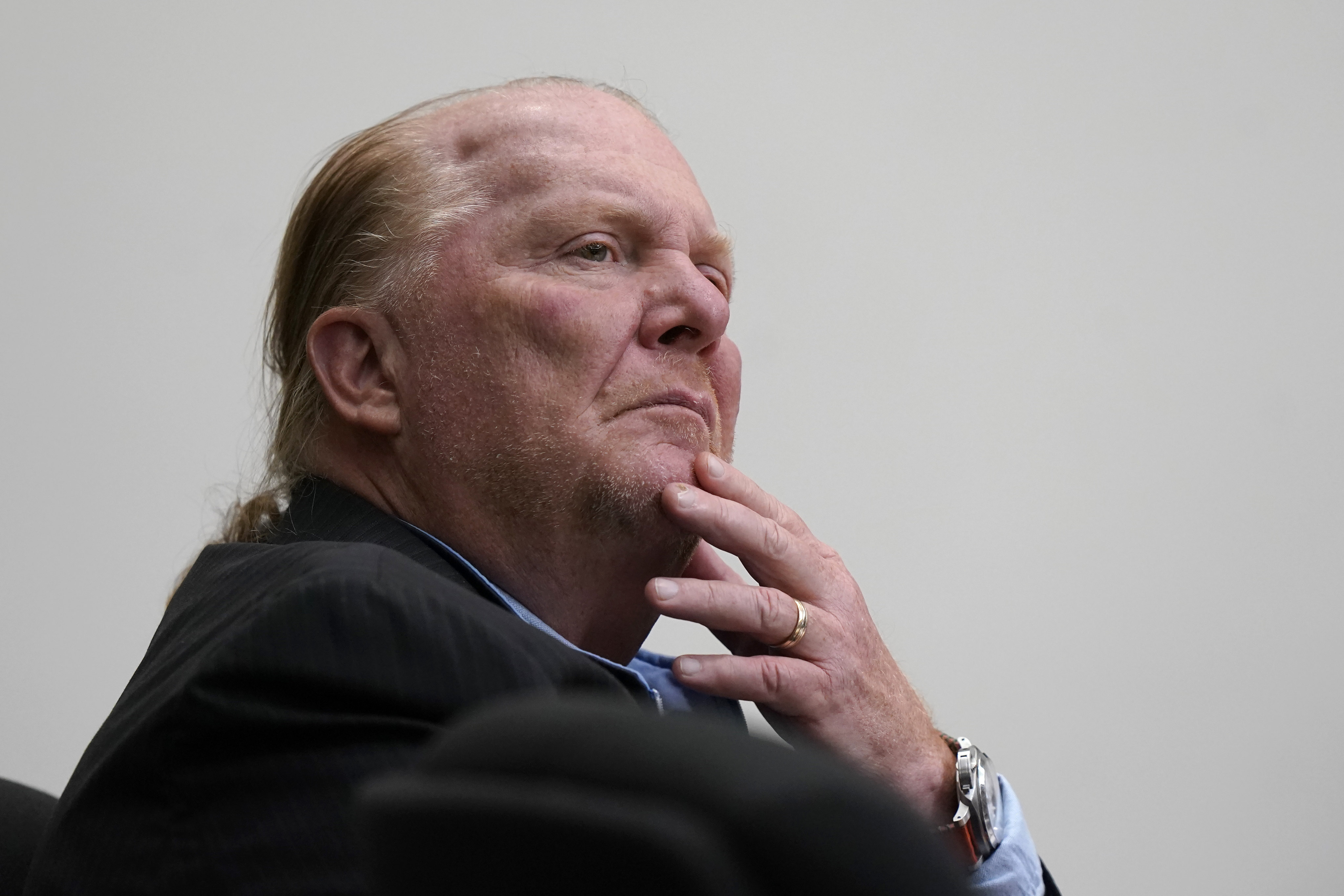 Celebrity chef Mario Batali listens at Boston Municipal Court during his sexual misconduct trial on Monday,. Photo: AP