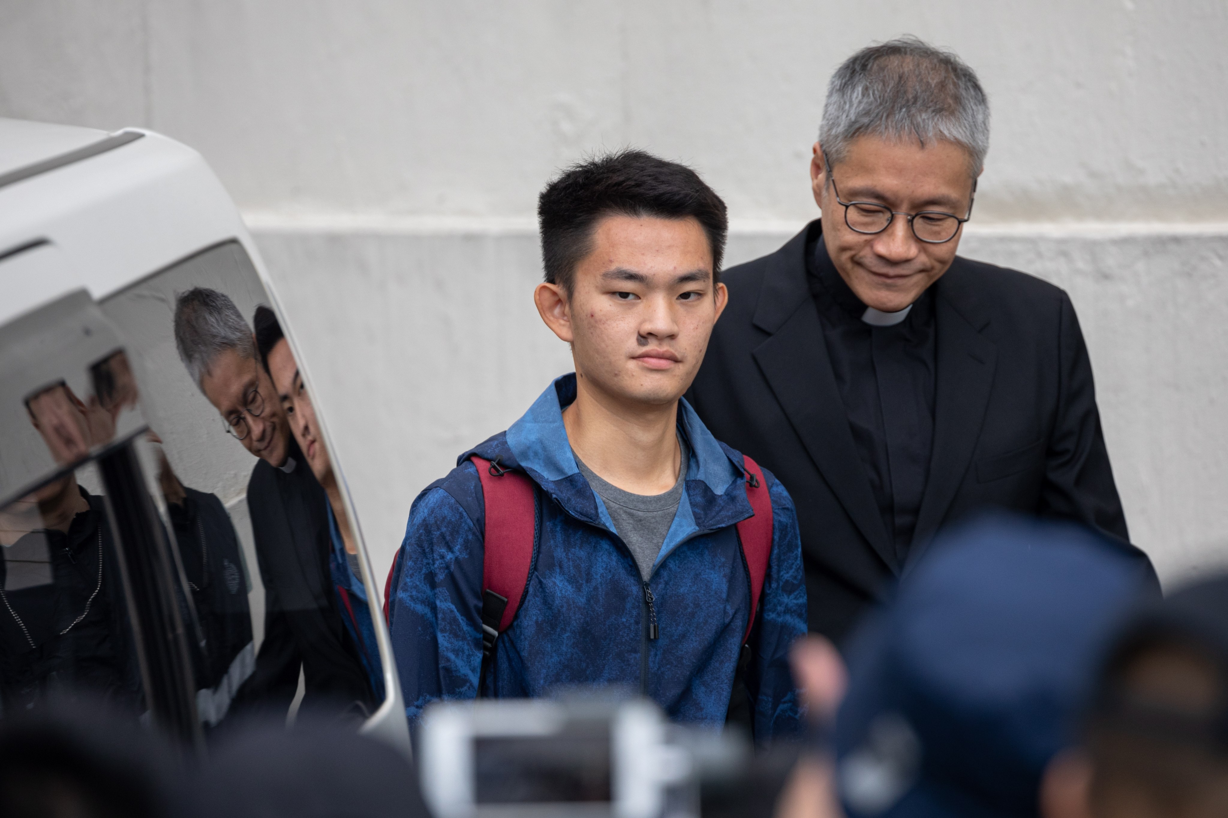 Chan Tong-kai (left) with Reverend Peter Koon upon his release from jail in late 2019. Photo: EPA-EFE