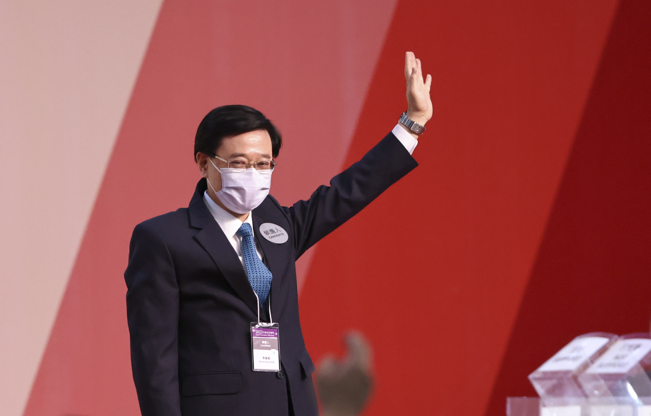 Chief Executive-elect John Lee celebrates his victory in the Hong Kong’s leadership poll on May 8. Photo: K. Y. Cheng