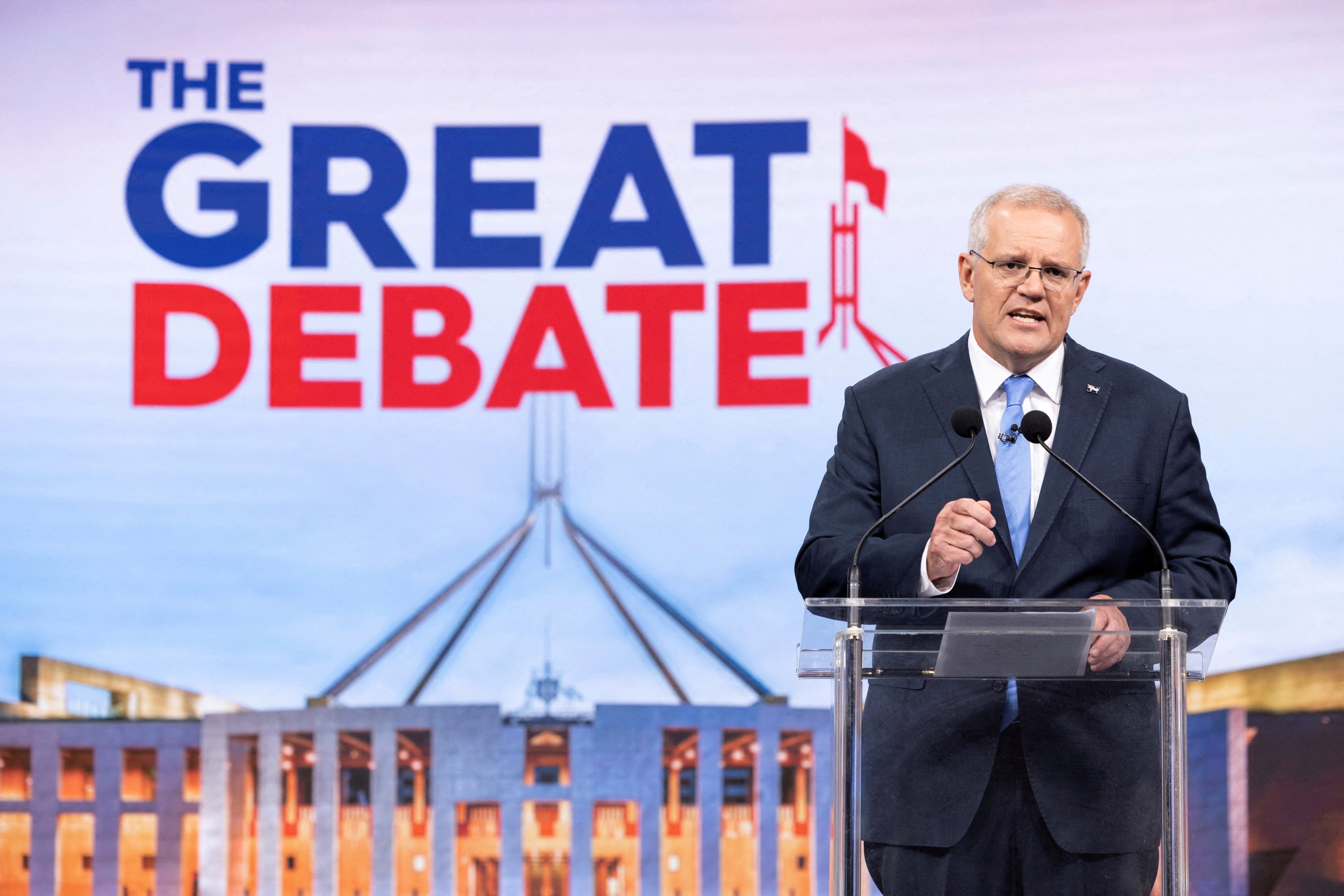 Australia’s Prime Minister Scott Morrison during the second leaders’ debate of the 2022 federal election campaign, on May 8. Photo: via Reuters