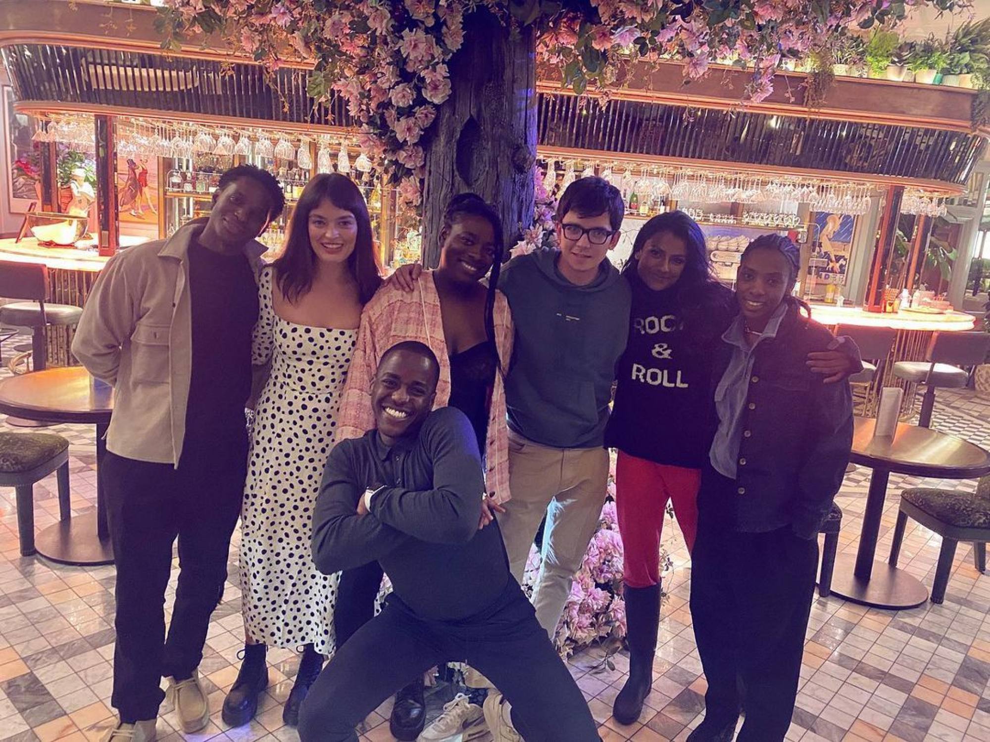 Ncuti Gatwa being his smiley self on the set of Sex Education with the rest of the cast. Photo: @ncutigatwa/Instagram