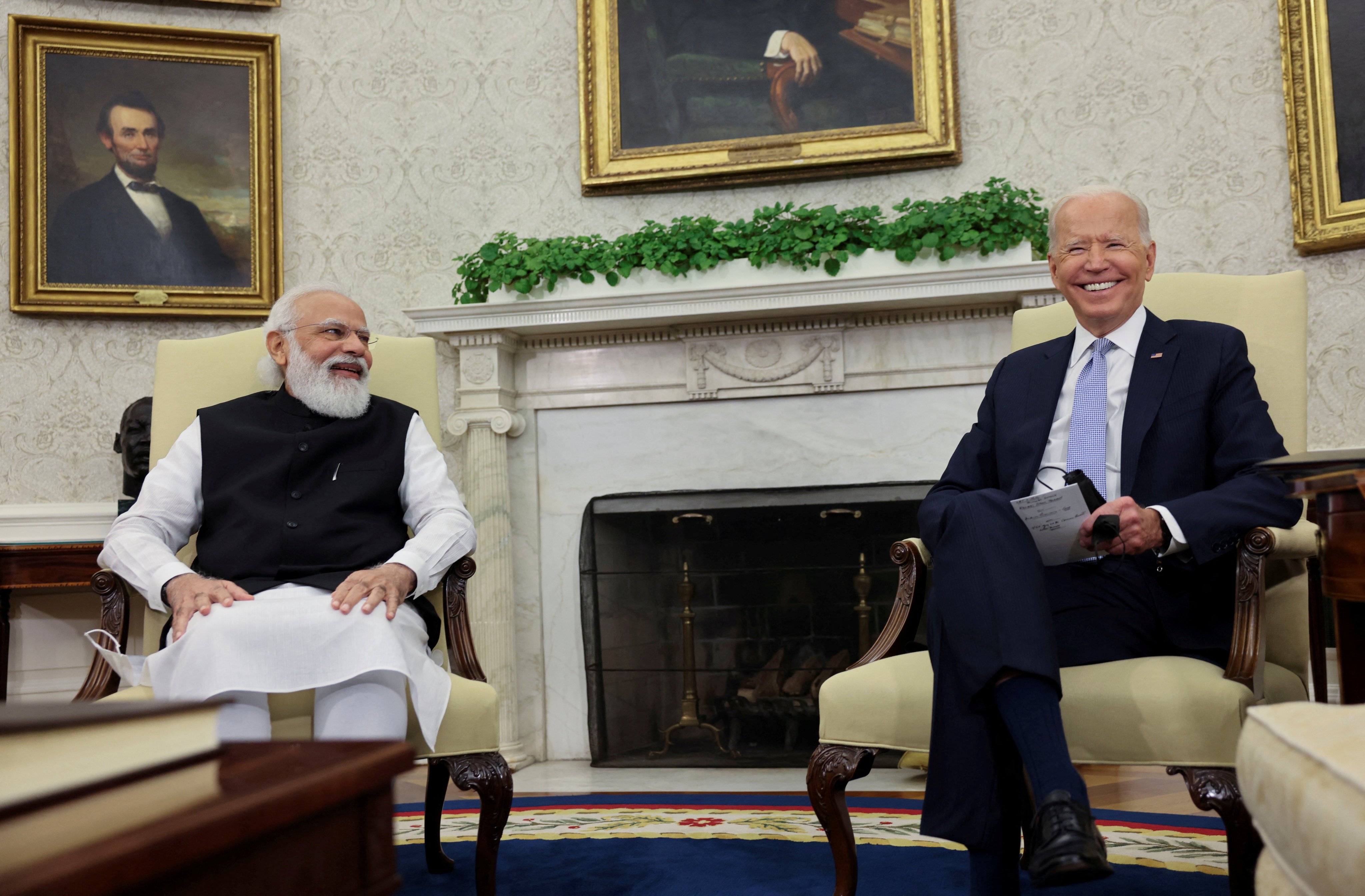 Indian Prime Minister Narendra Modi meets US President Joe Biden in the Oval Office at the White House in Washington on September 24, 2021. Photo: Reuters