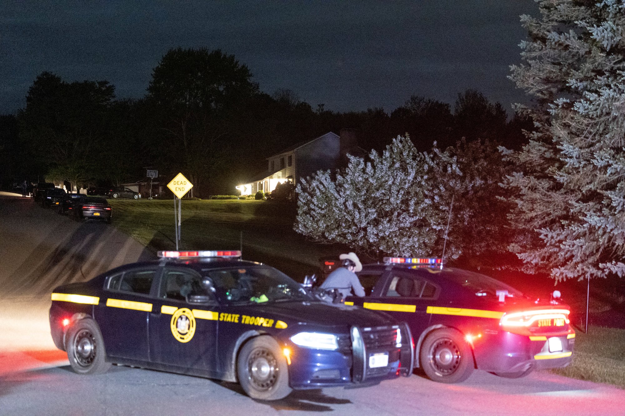 Law enforcement personnel outside the home of shooting suspect Payton Gendron in Conklin, New York. Photo: Reuters