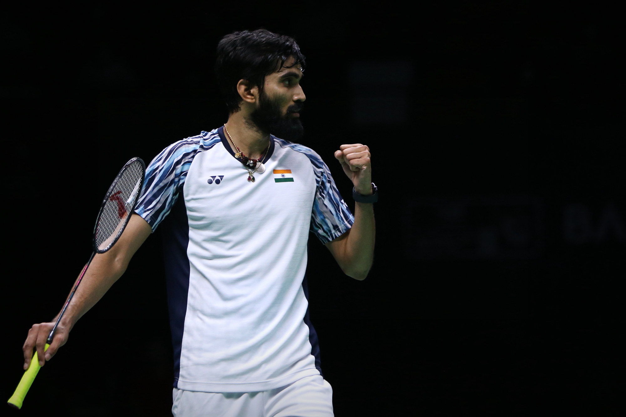 India’s Kidambi Srikanth celebrates during his singles match against Indonesia’s Jonatan Christie. Photo: Xinhua