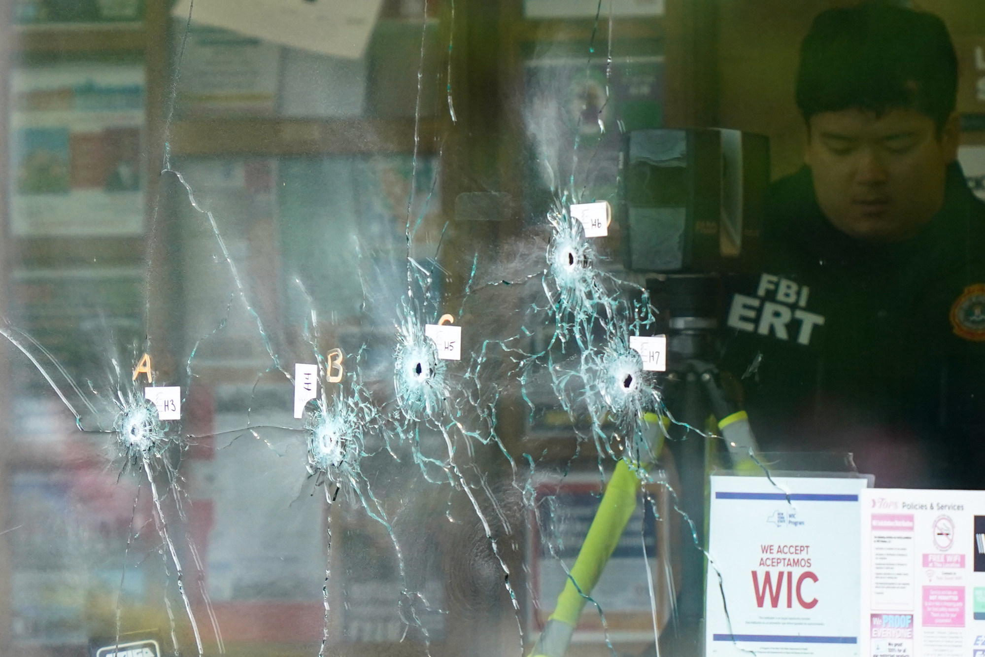 The scene of the shooting at a supermarket, in Buffalo, N.Y., Monday, May 16, 2022. (AP Photo/Matt Rourke)