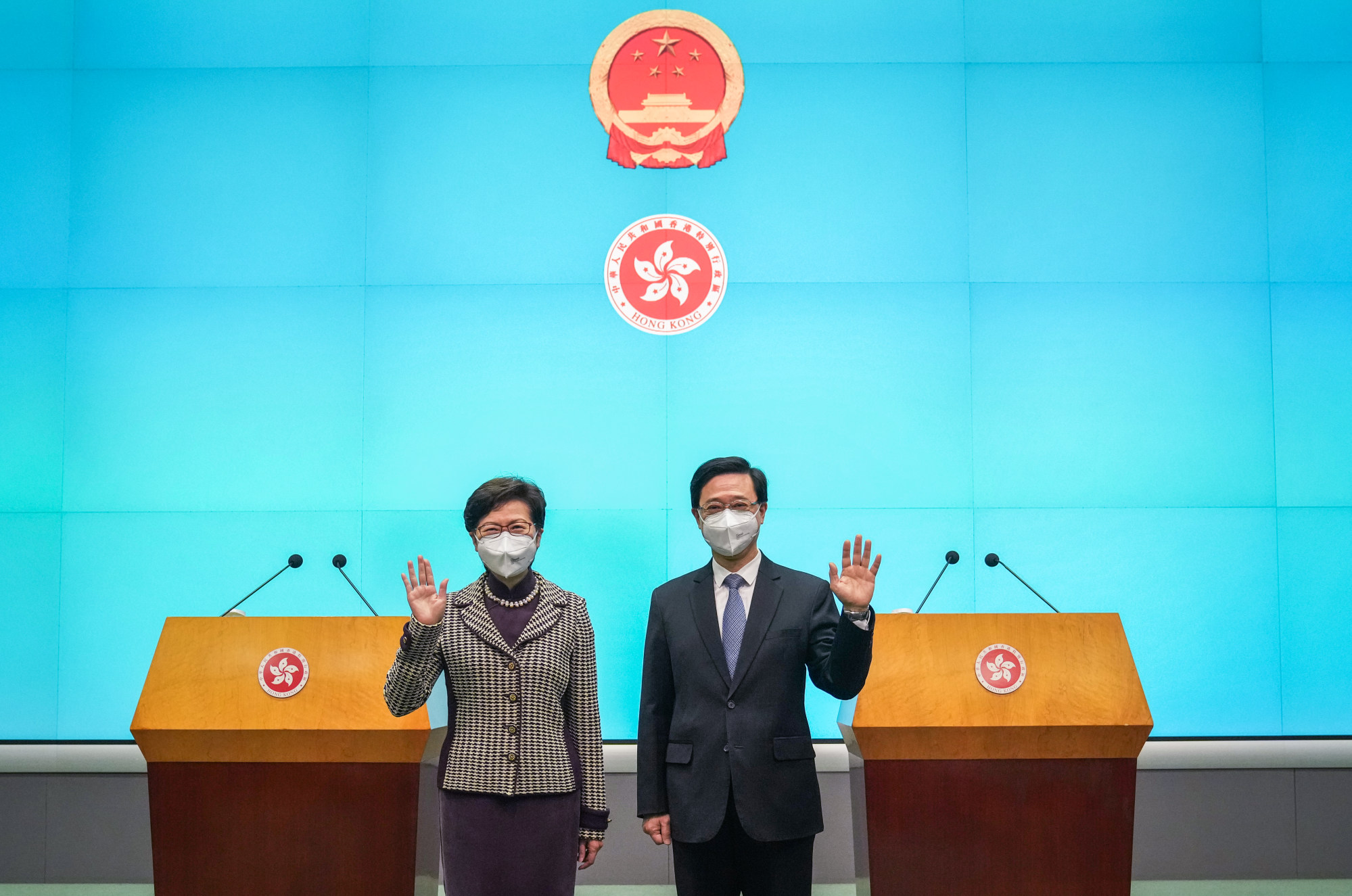 Chief Executive Carrie Lam and incoming leader John Lee. Photo: Sam Tsang