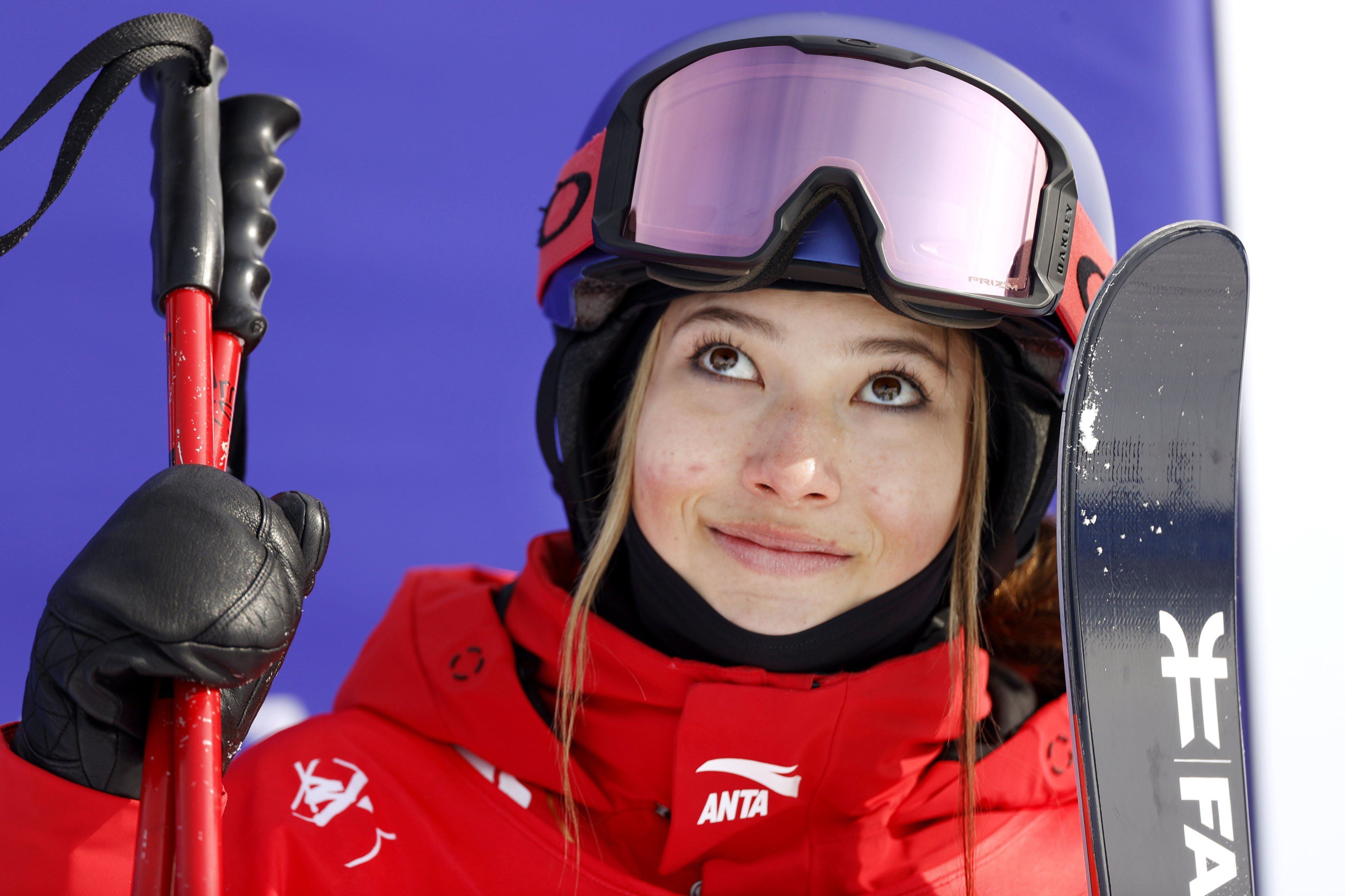 Freestyle skier Eileen Gu pictured after her second run of the women’s freeski halfpipe at the Beijing Winter Olympics. Photo: Kyodo