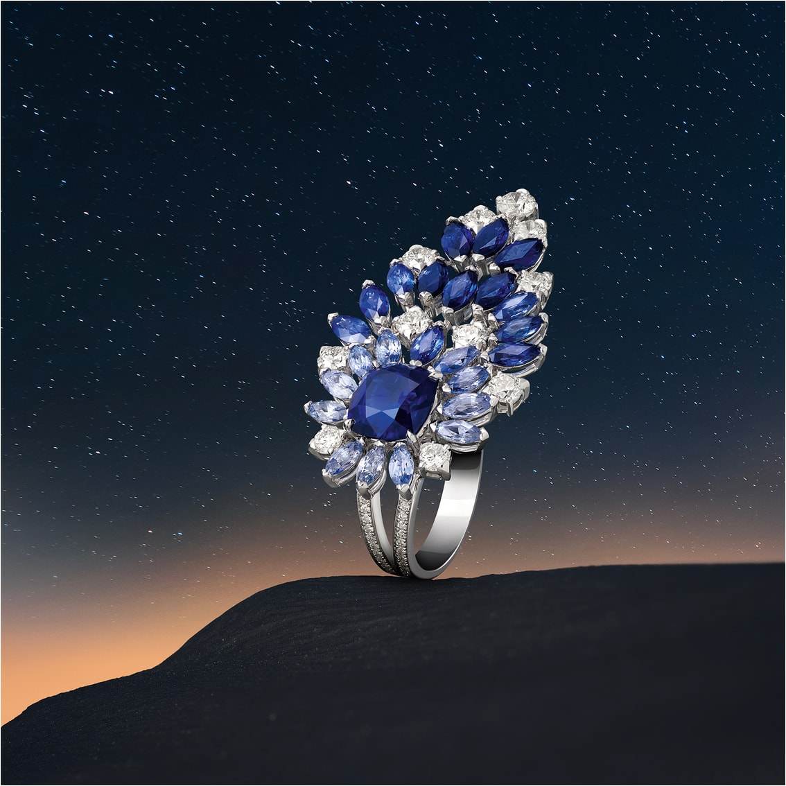 Five high jewellery pieces, including Piaget’s Infinite Lights ring, that showcase large sapphires. Photo: Piaget