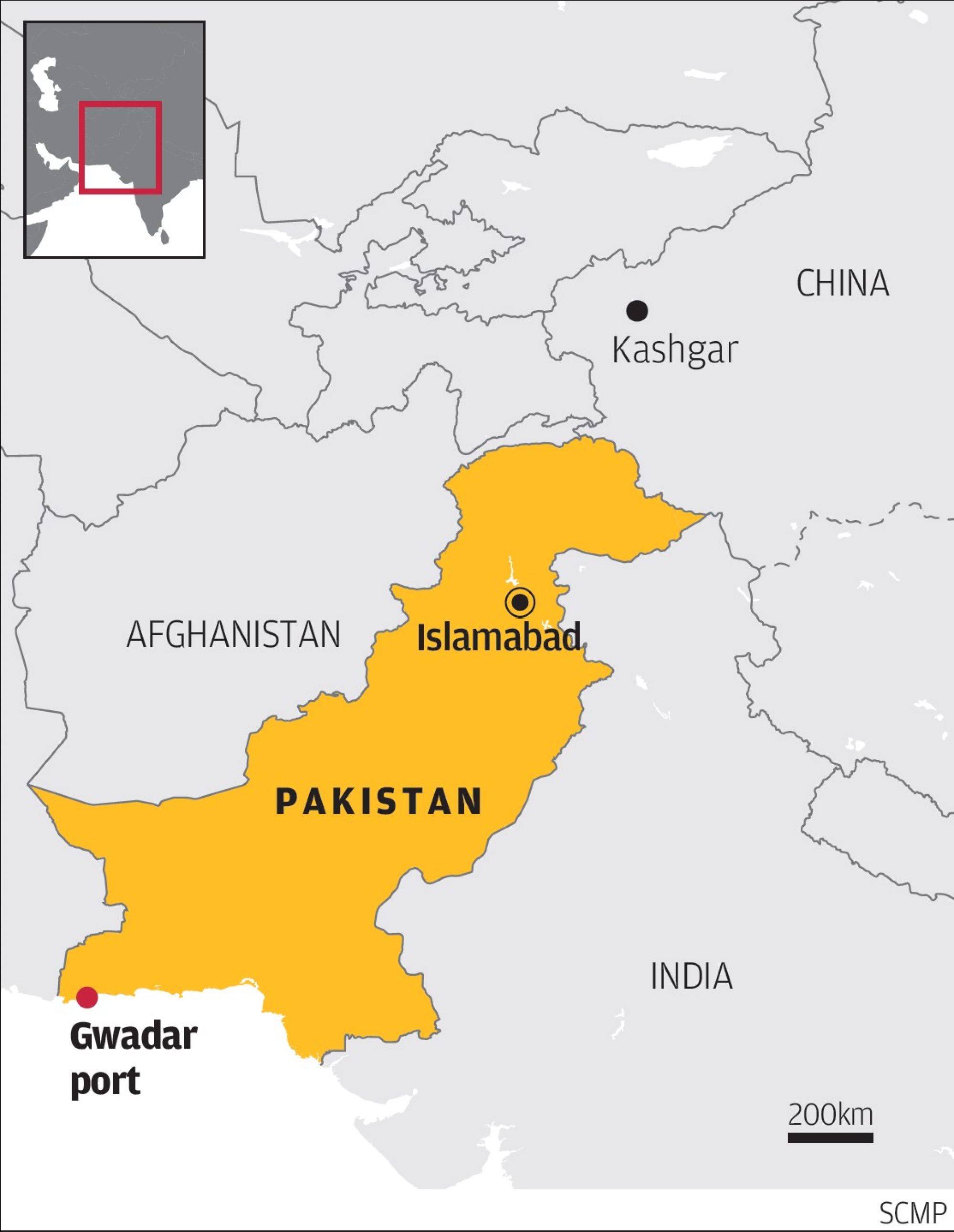 The Gwadar port in Pakistan’s southwestern Balochistan province. Map: SCMP