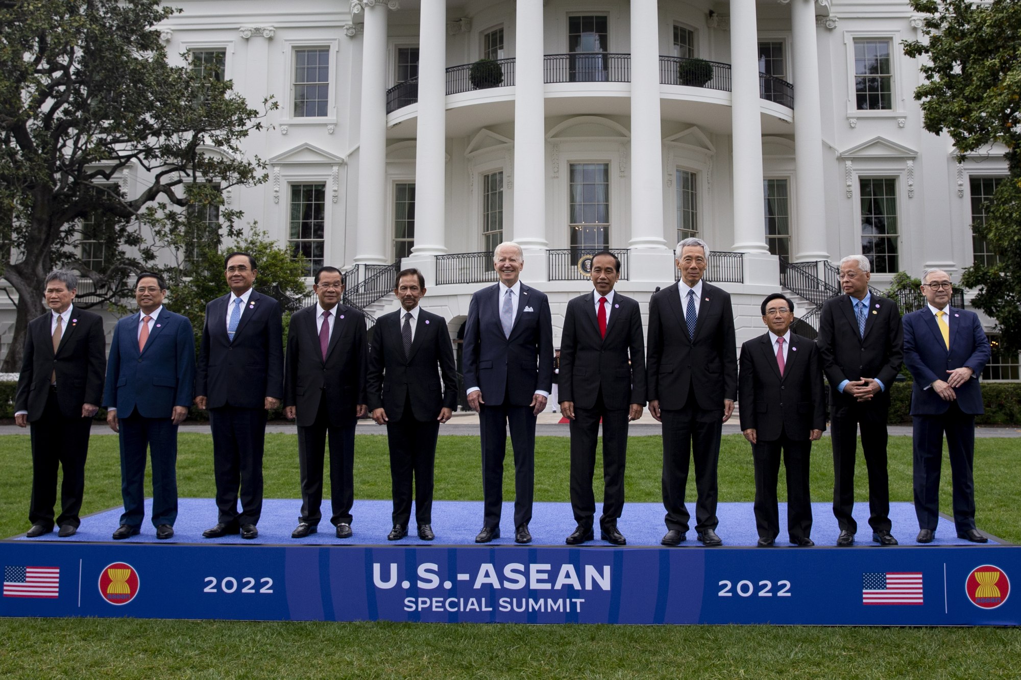 US President Joe Biden (centre) poses with leaders of the US-Asean Special Summit in front of the White House in Washington on March 12.