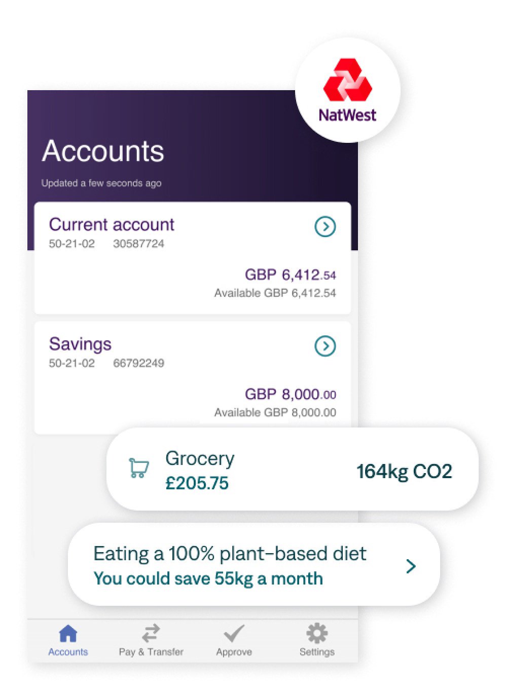 Cogo’s carbon footprint tracking feature used by NatWest bank in the UK. Photo: Handout