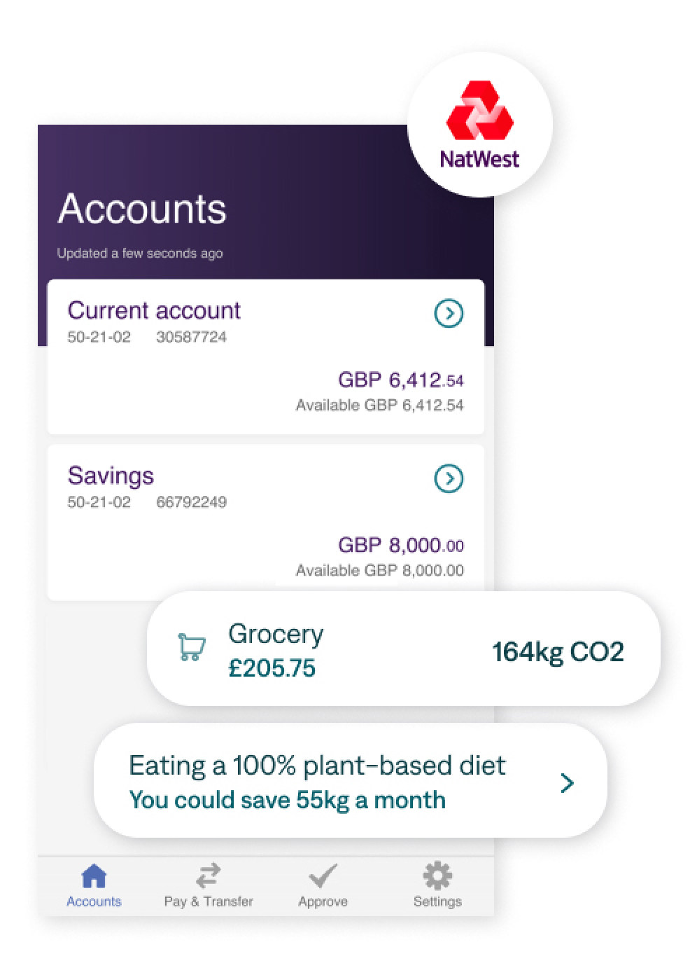 Cogo’s carbon footprint tracking feature used by NatWest bank in the UK. Photo: Handout