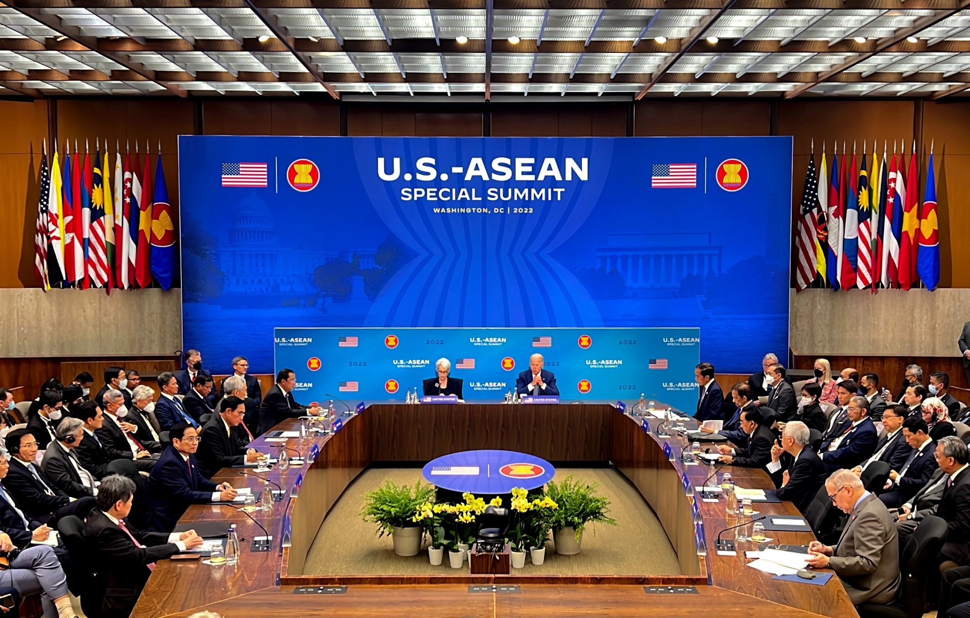 US President Joe Biden (centre right) and Wendy Sherman (centre left), the US deputy secretary of state, attend the US-Asean summit last week in Washington. Photo: BERNAMA/dpa
