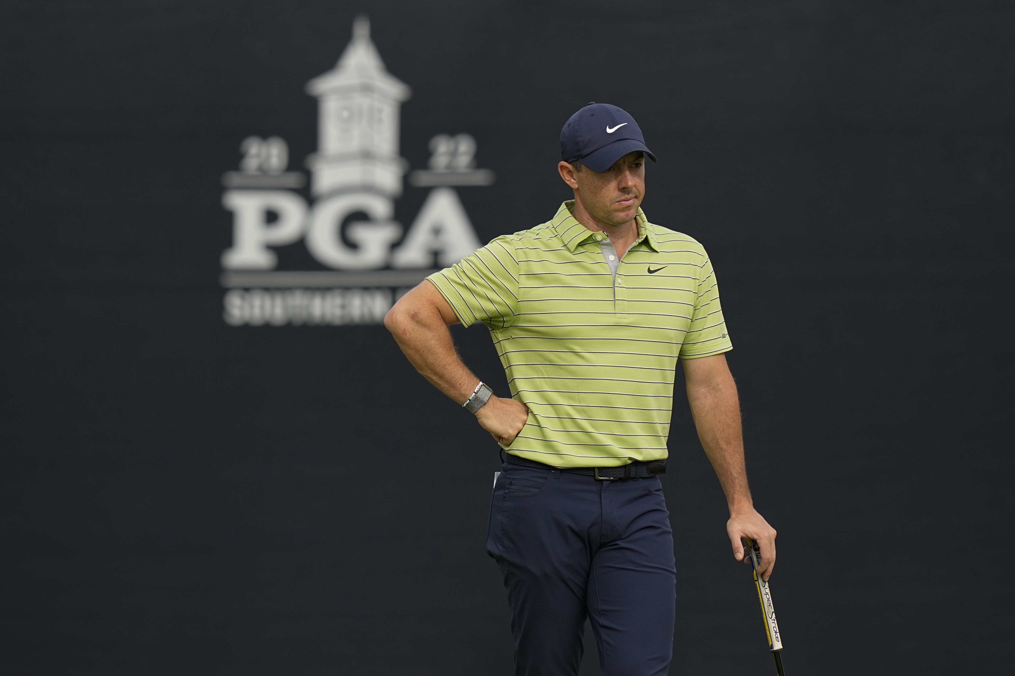 Rory McIlroy waits to tee-off on 12 during the first round of the PGA Championship. Photo: AP