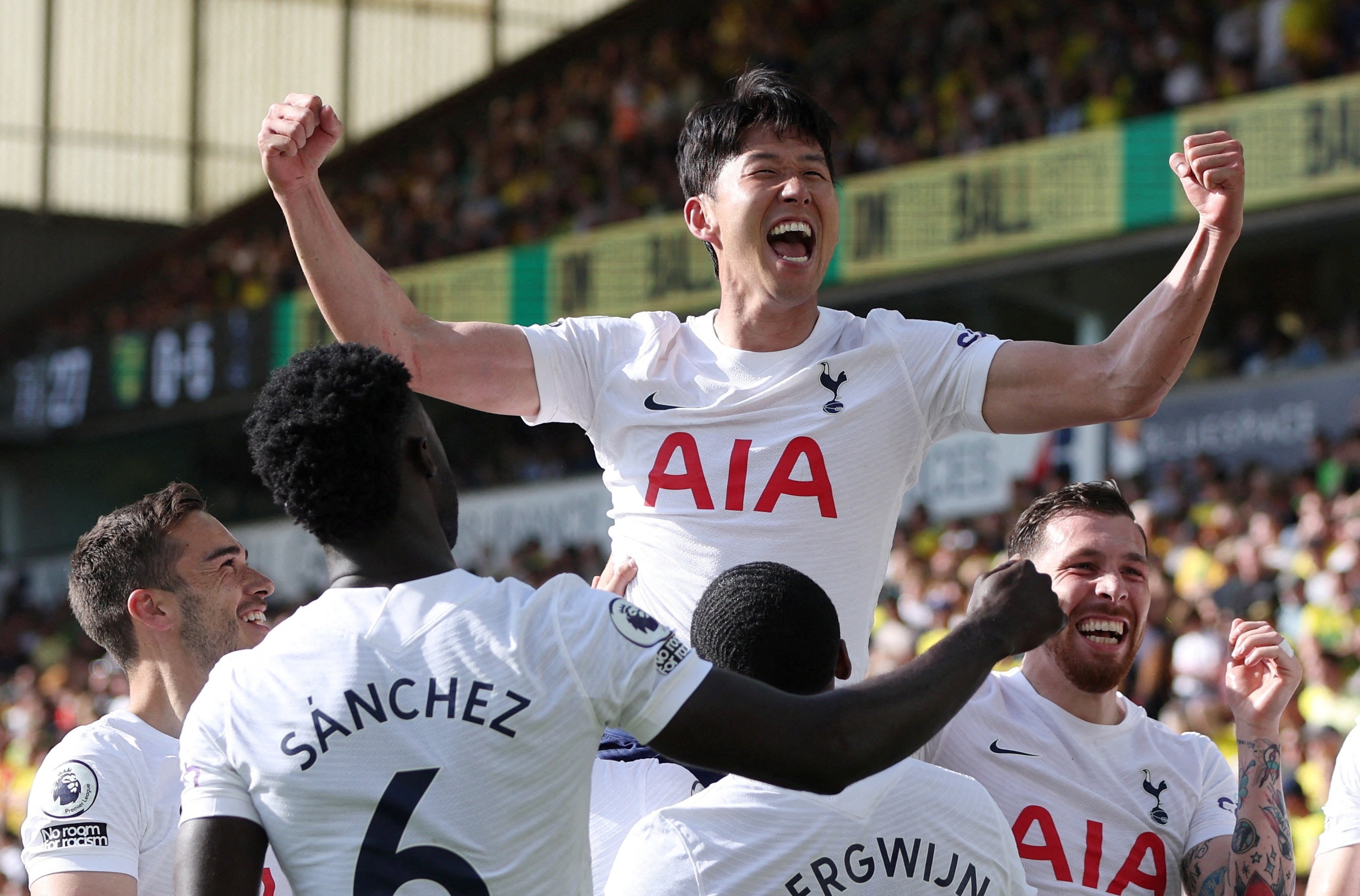 Tottenham Hotspur’s Son Heung-min celebrates scoring his side’s fifth goal against Norwich. Photo: Reuters