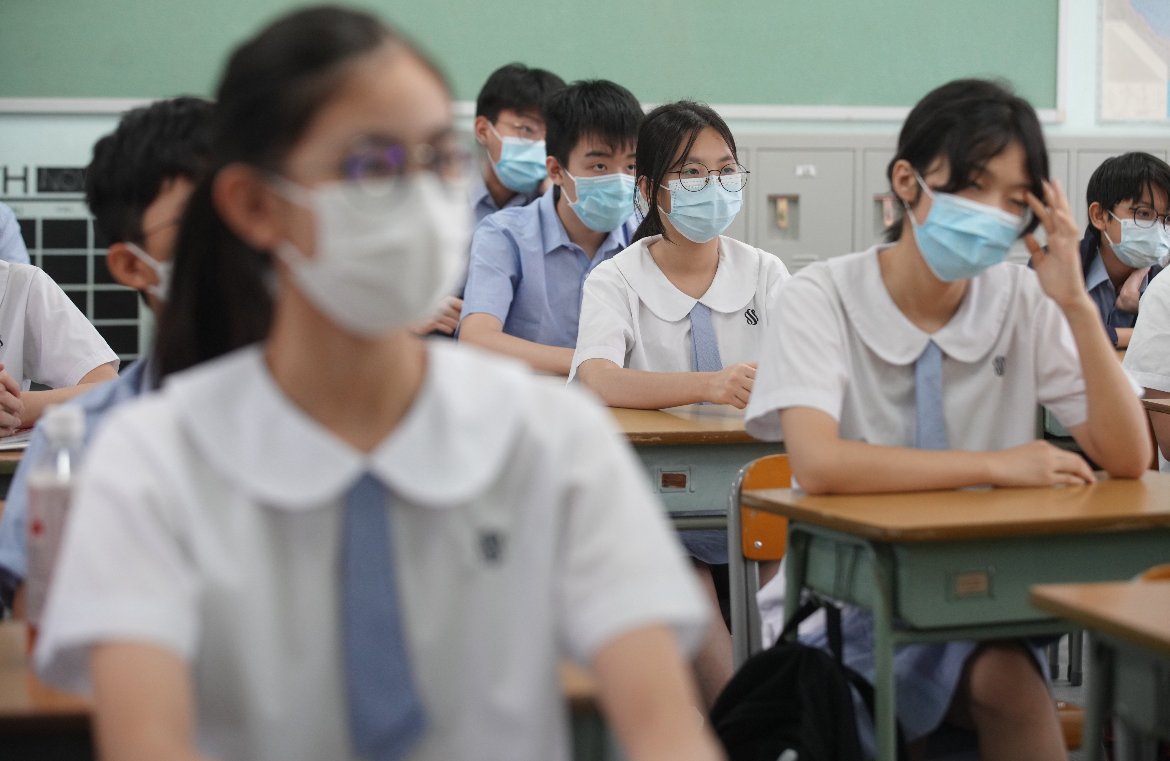 Students attend in-person lessons at Scientia Secondary School in Ho Man Tin. Photo: Winson Wong