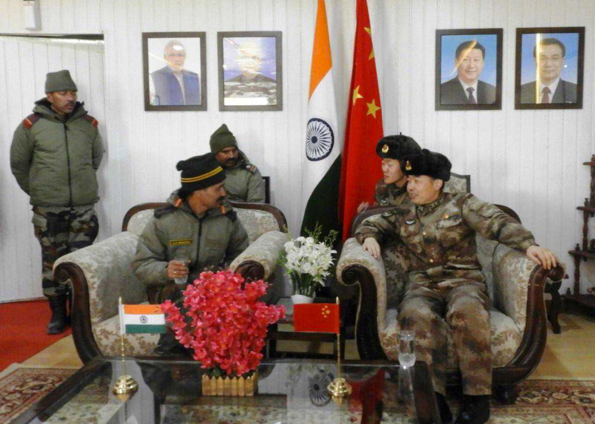 An India China border personnel meeting along the LAC in 2018. File photo: Twitter