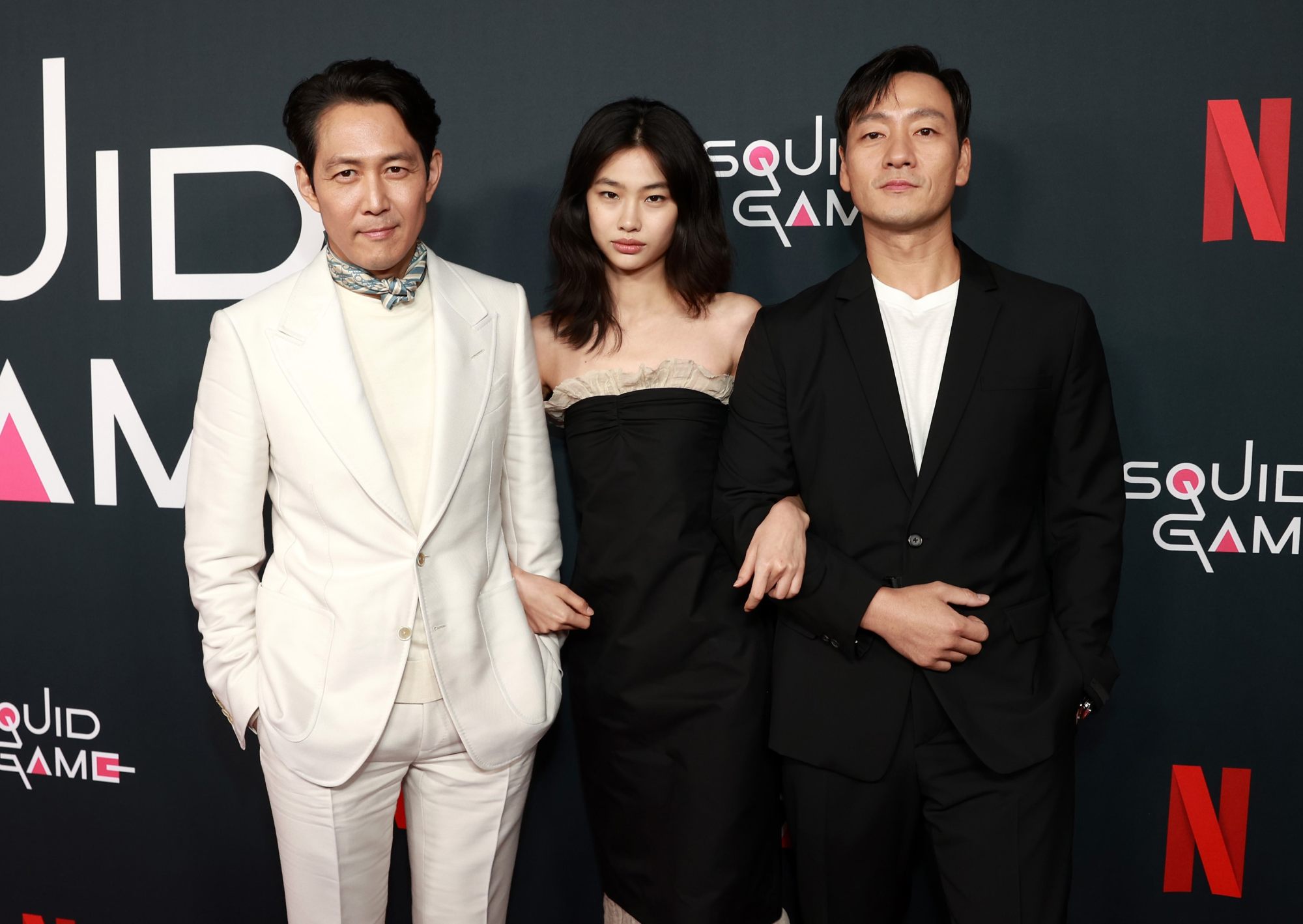 (L-R) Lee Jung-jae, Jung Hoyeon and Park Hae Soo attend the Los Angeles screening of Netflix’s “Squid Game” on November 08, 2021.Photo: AFP