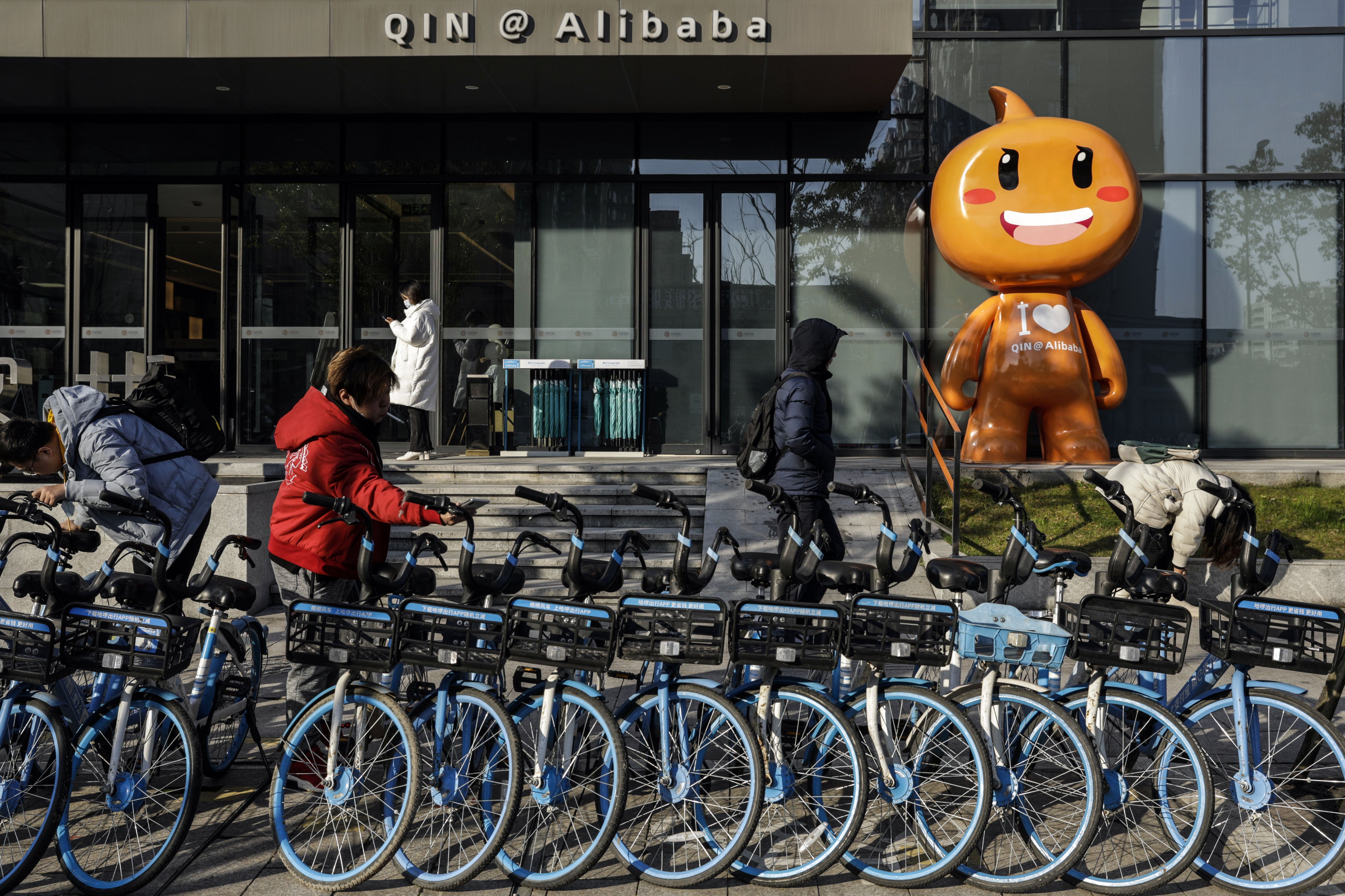The mascot for Alibaba Group Holding’s Taobao e-commerce platform near the company’s headquarters in Hangzhou. Photo: Bloomberg