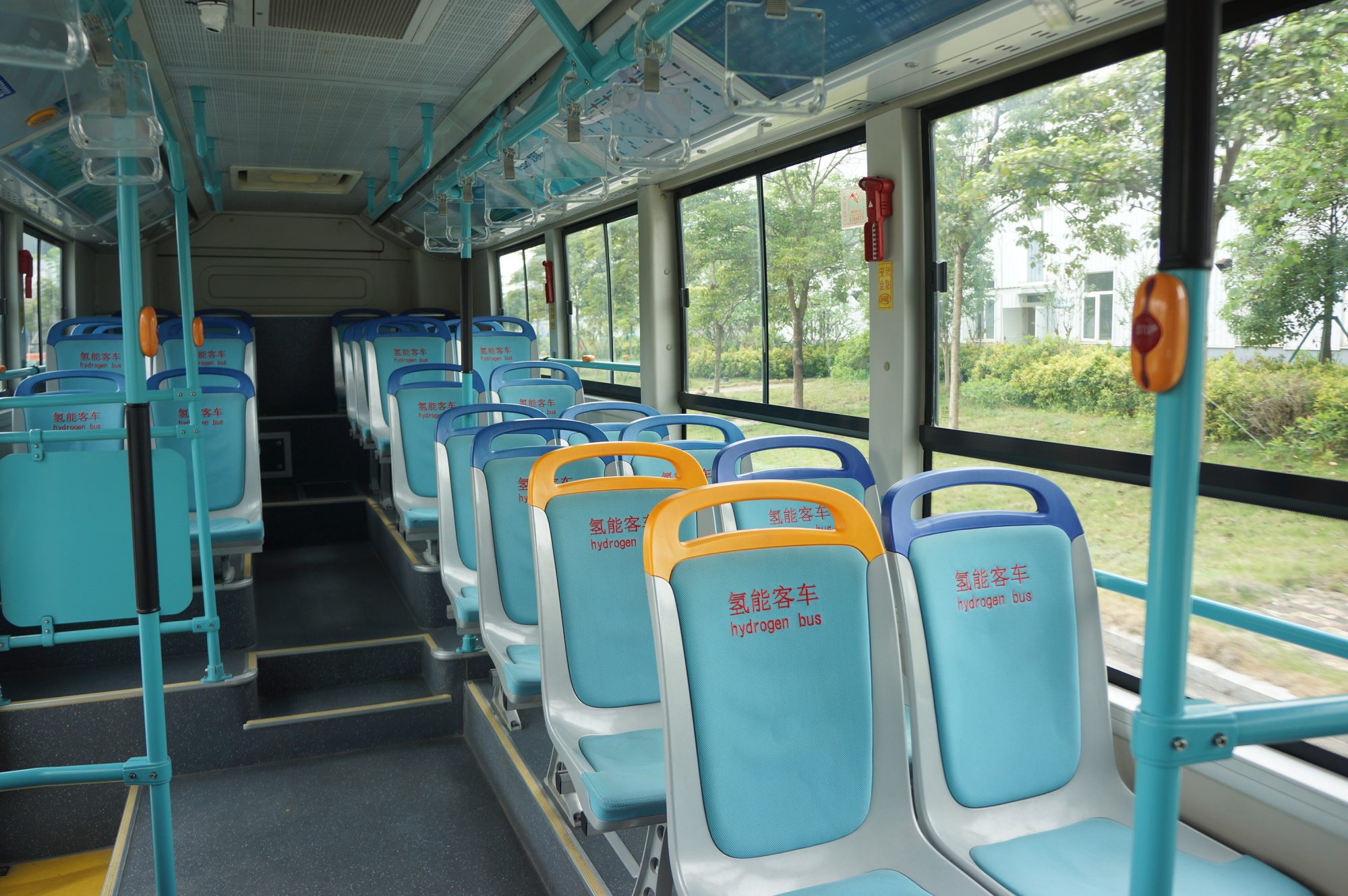 The interior of a hydrogen fuel-cell bus commercially operating in Yunfu, Guangdong province. Photo: Yujie Xue